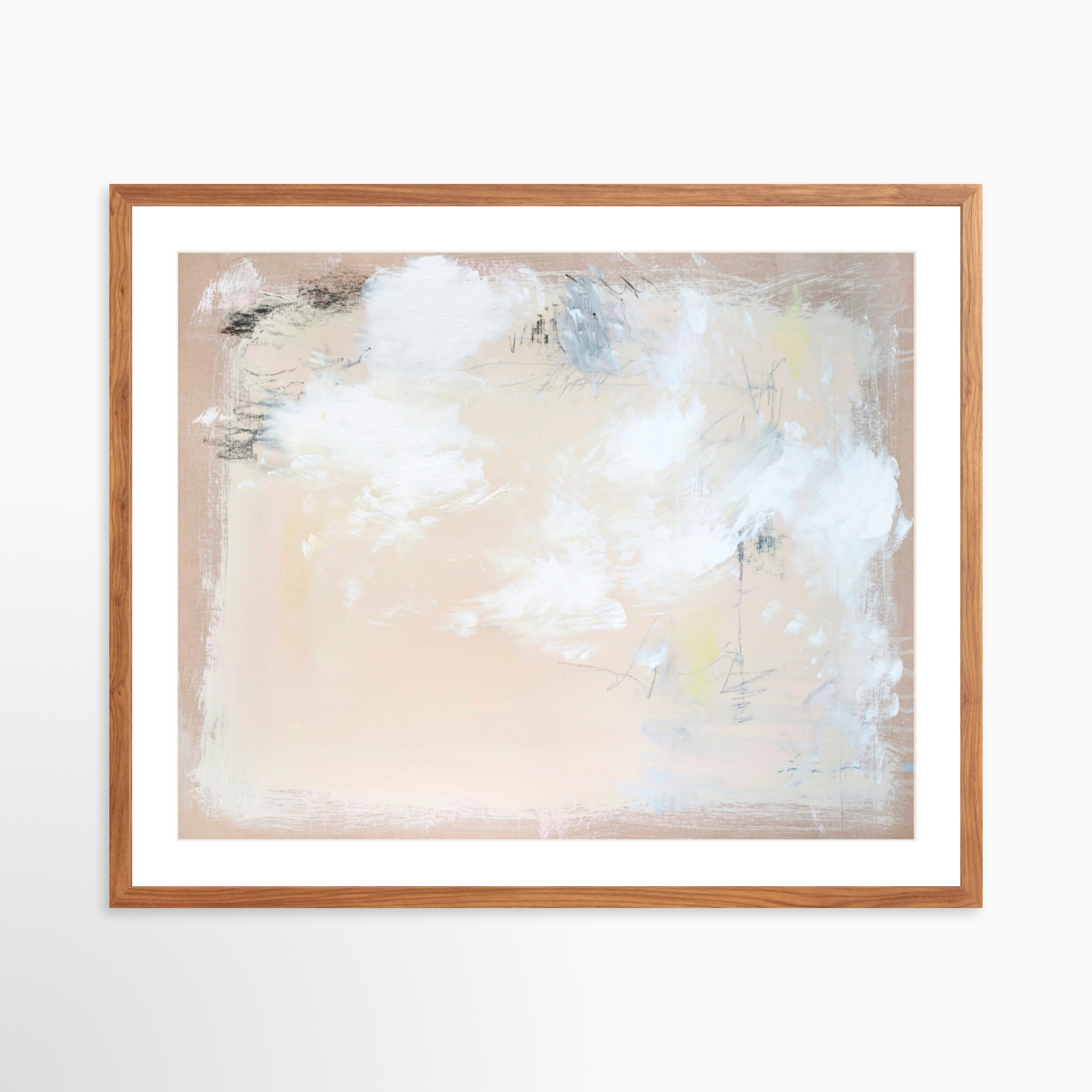 30x24 / Light Walnut Frame + White Mat