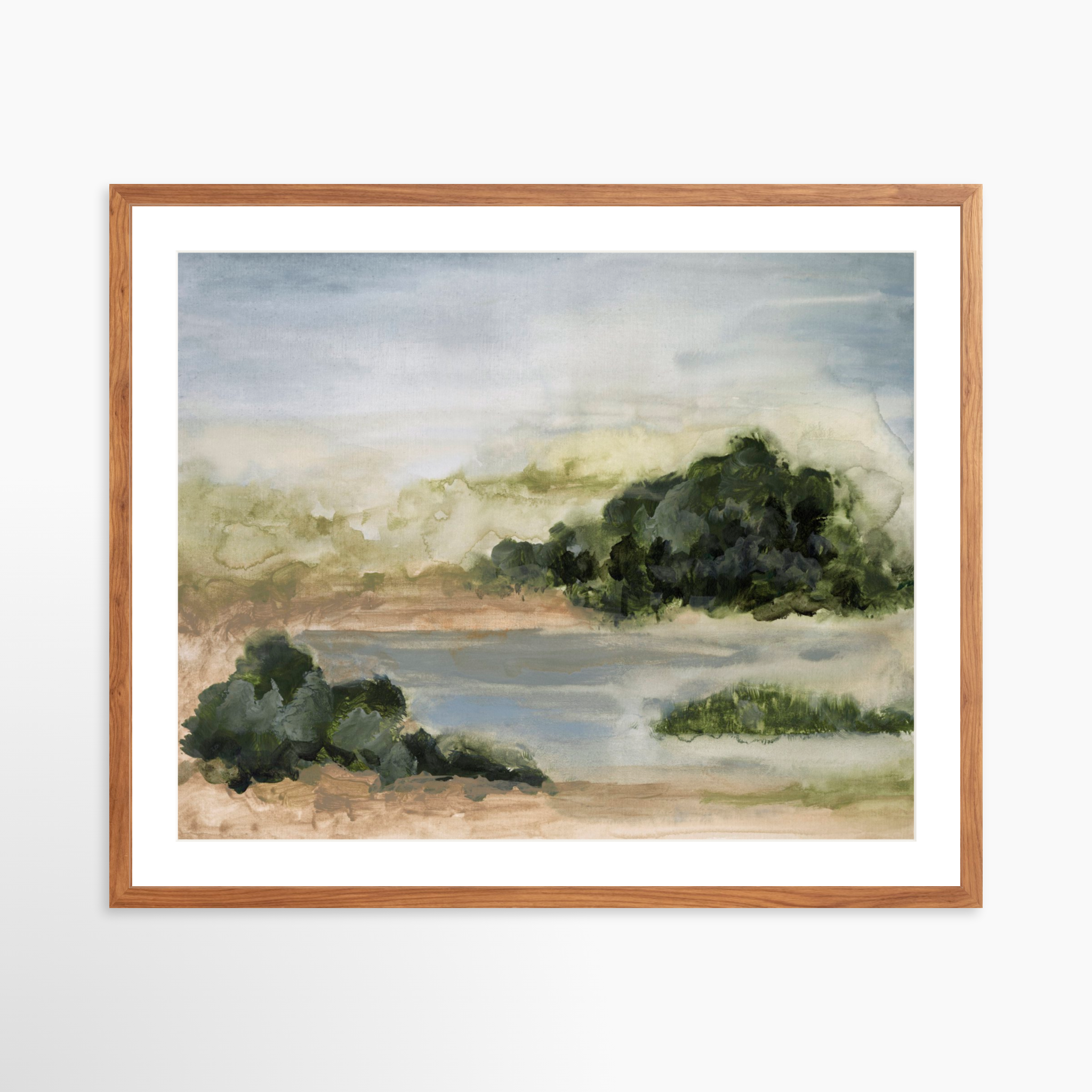 30x24 / Light Walnut Frame + White Mat