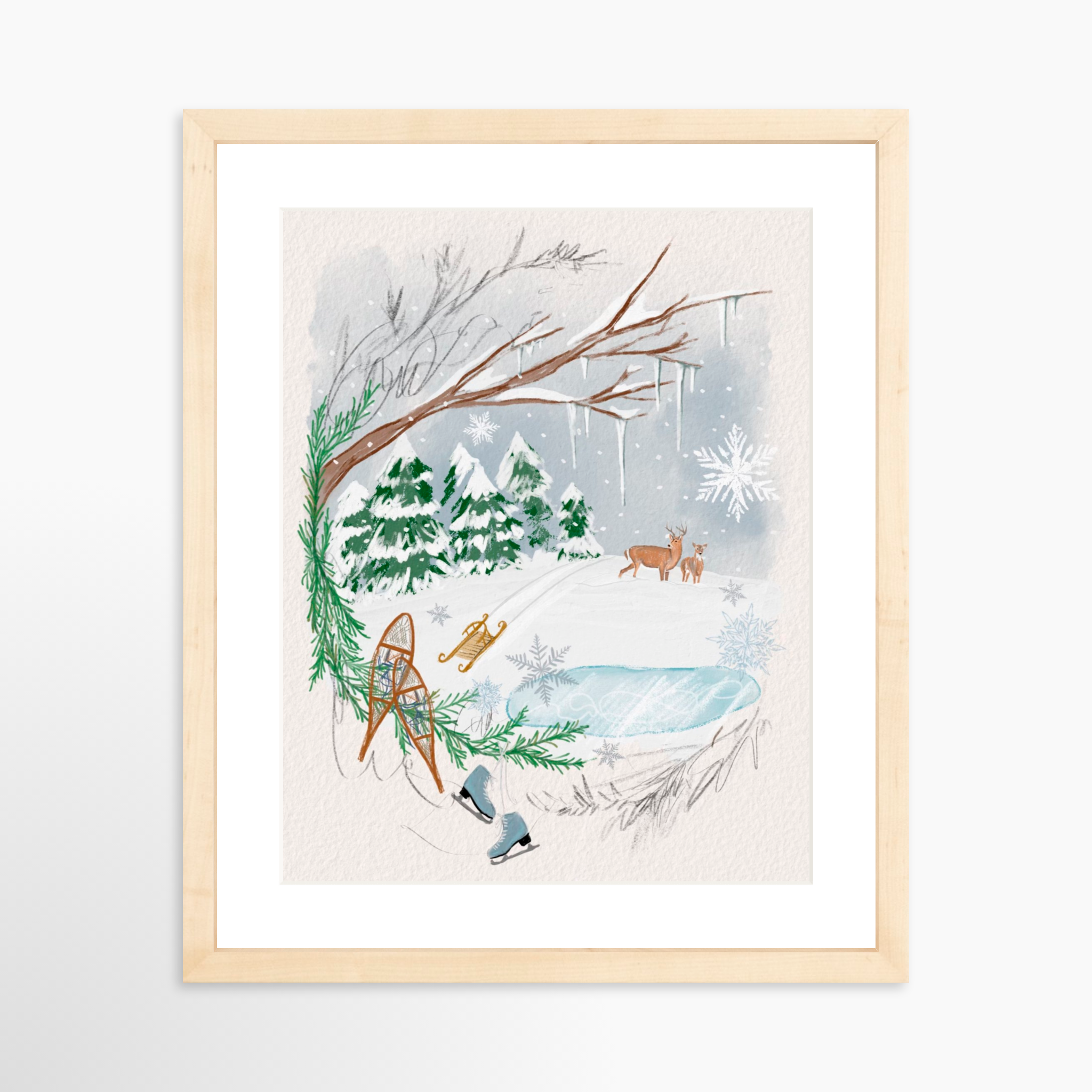 11x14 / Natural Frame + White Mat