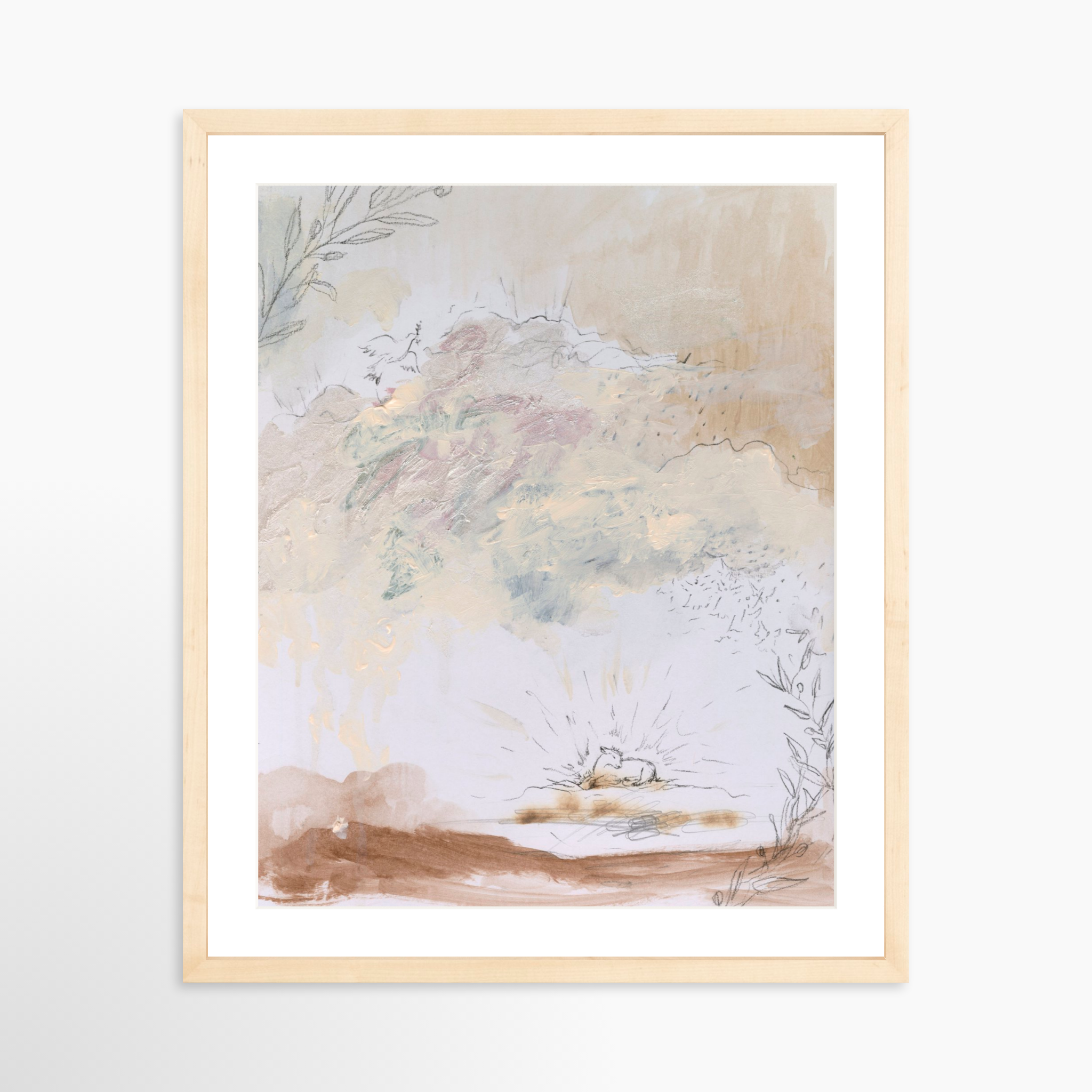 16x20 / Natural Frame + White Mat