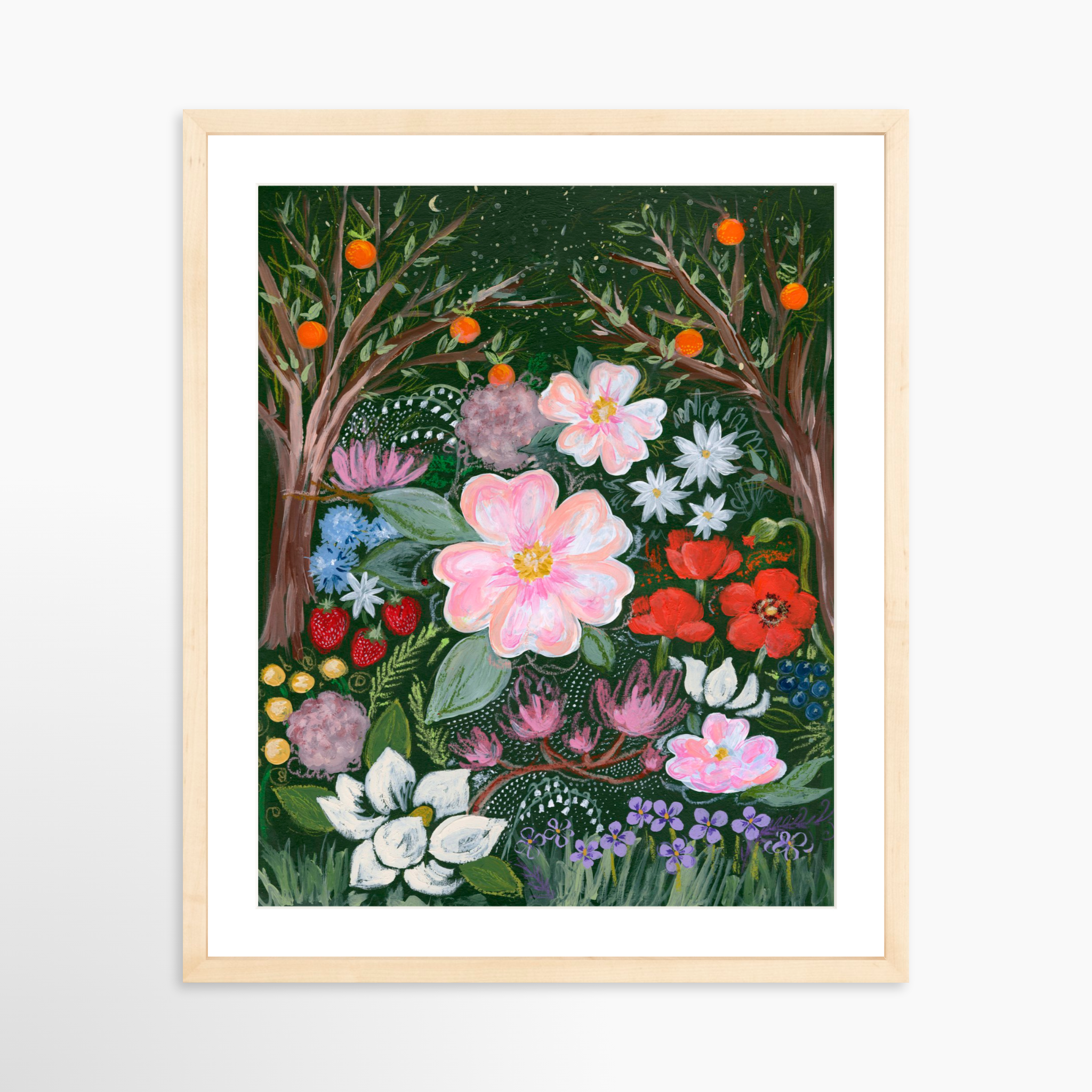 16x20 / Natural Frame + White Mat