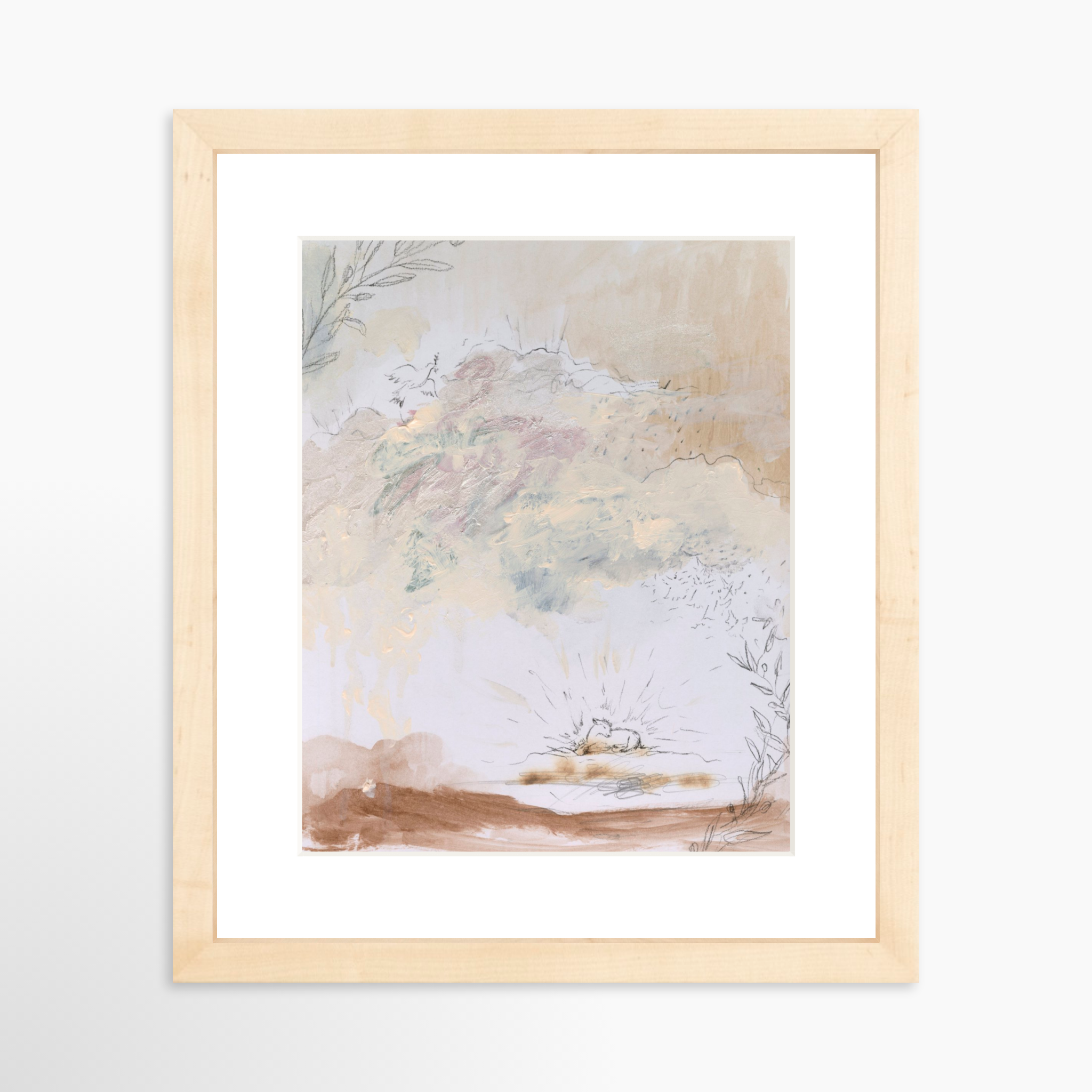 8x10 / Natural Frame + White Mat