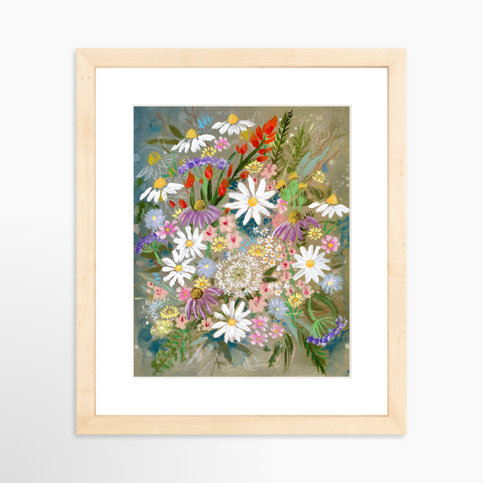 8x10 / Natural Frame + White Mat