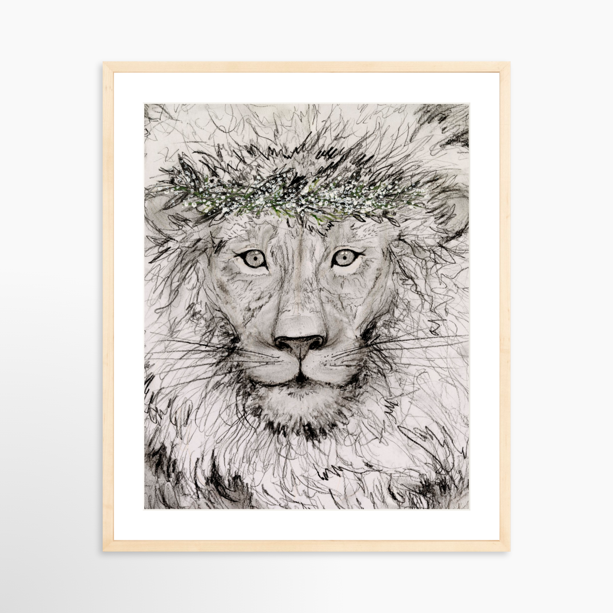 20x25 / Natural Frame + White Mat