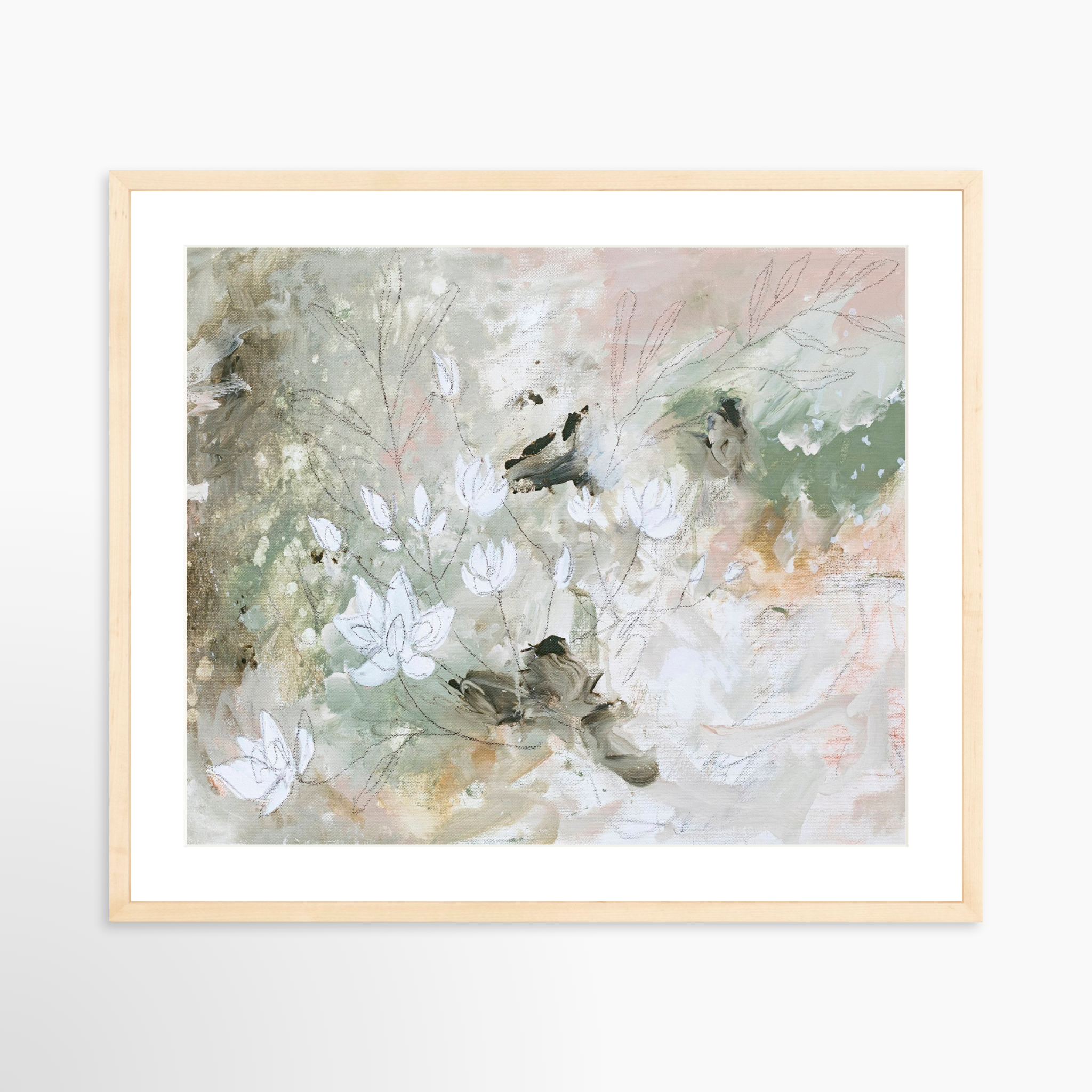 25x20 / Natural Frame + White Mat