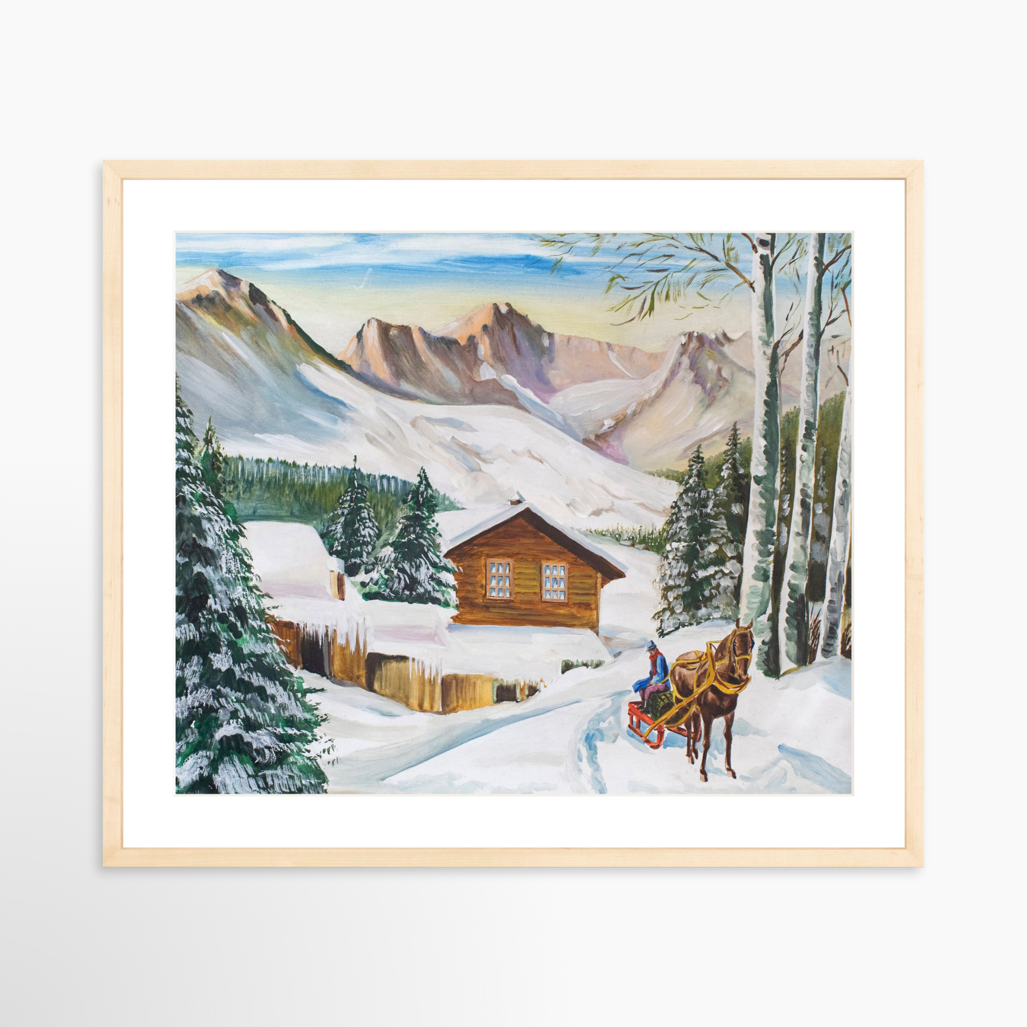 25x20 / Natural Frame + White Mat