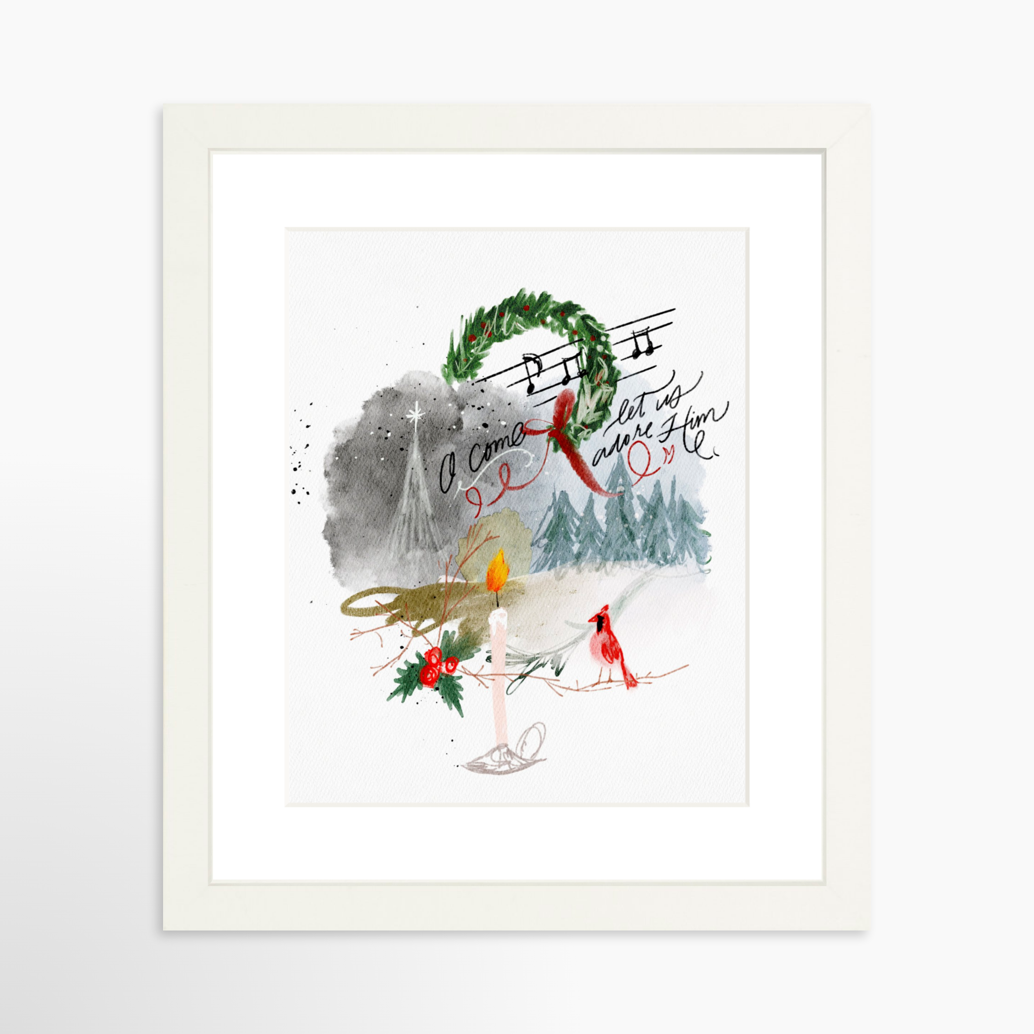 8x10 / White Frame + White Mat