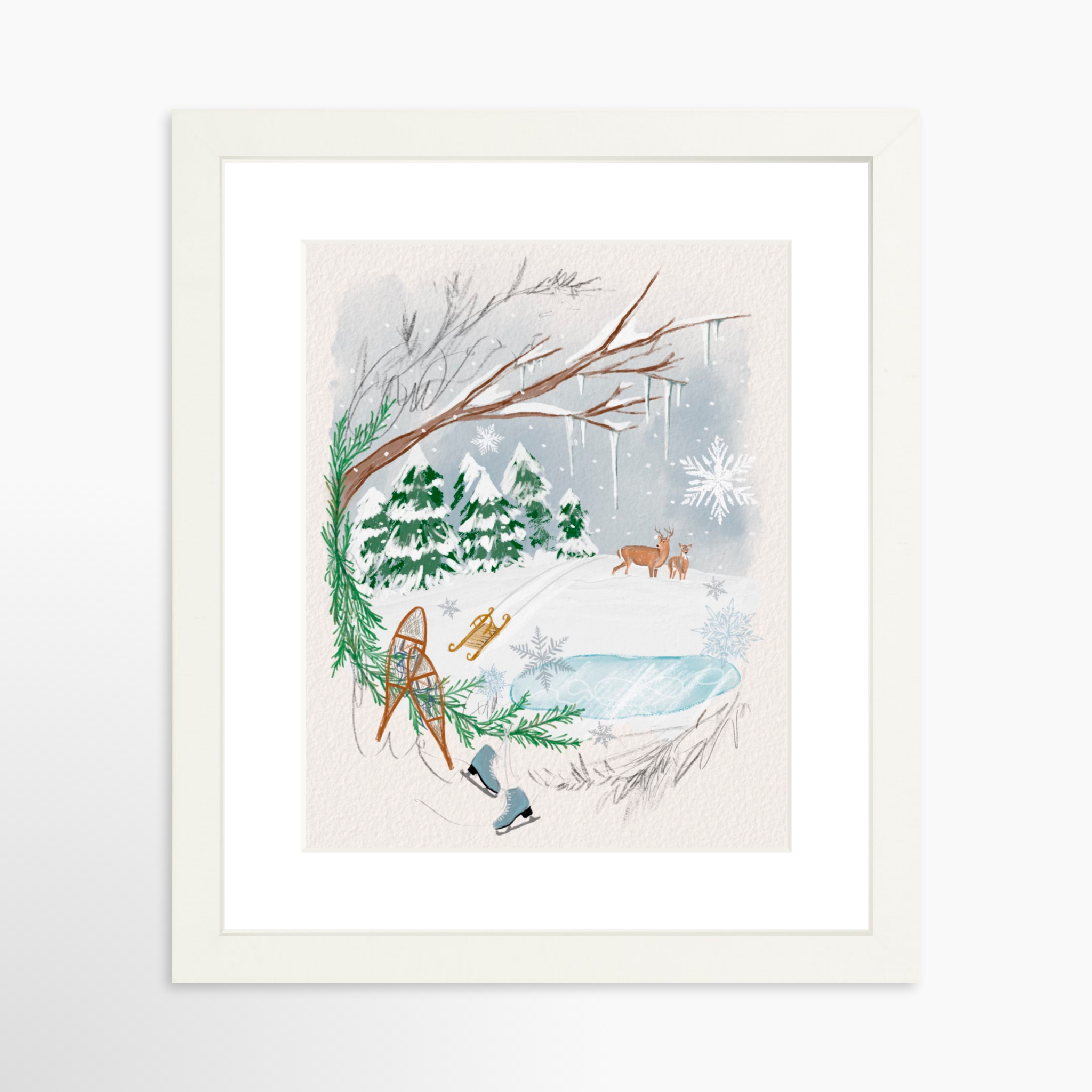 8x10 / White Frame + White Mat