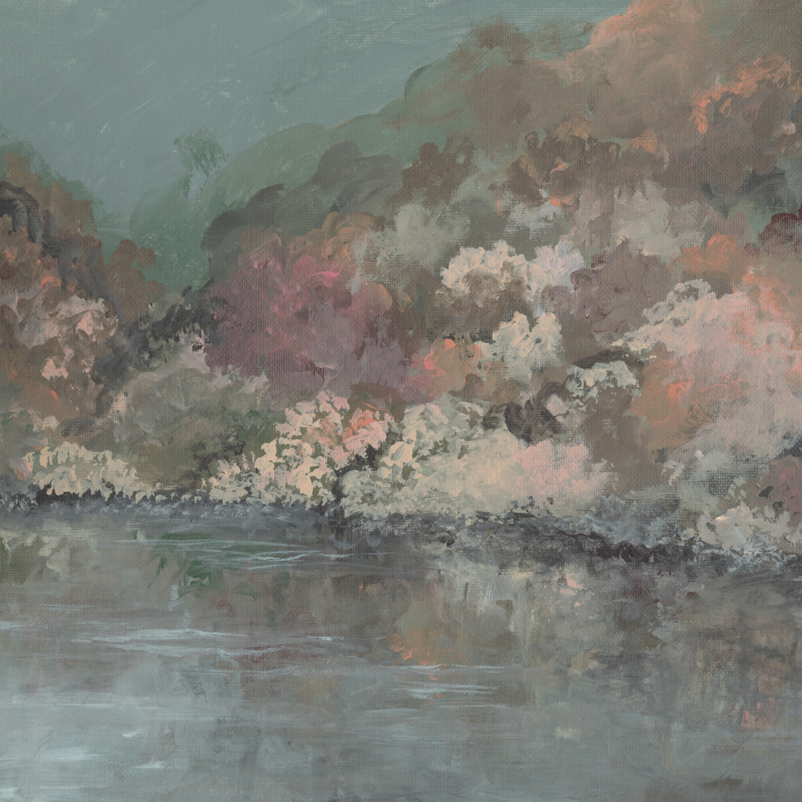 Autumn Shoreline Textured Canvas Wall Art (Square)