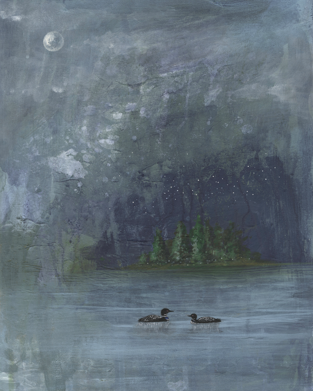 Loons Under the Moon Canvas Wall Art