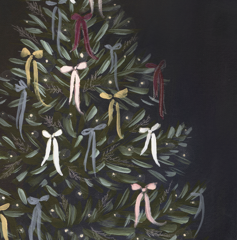Christmas Tree with Bows Luxe Art Print