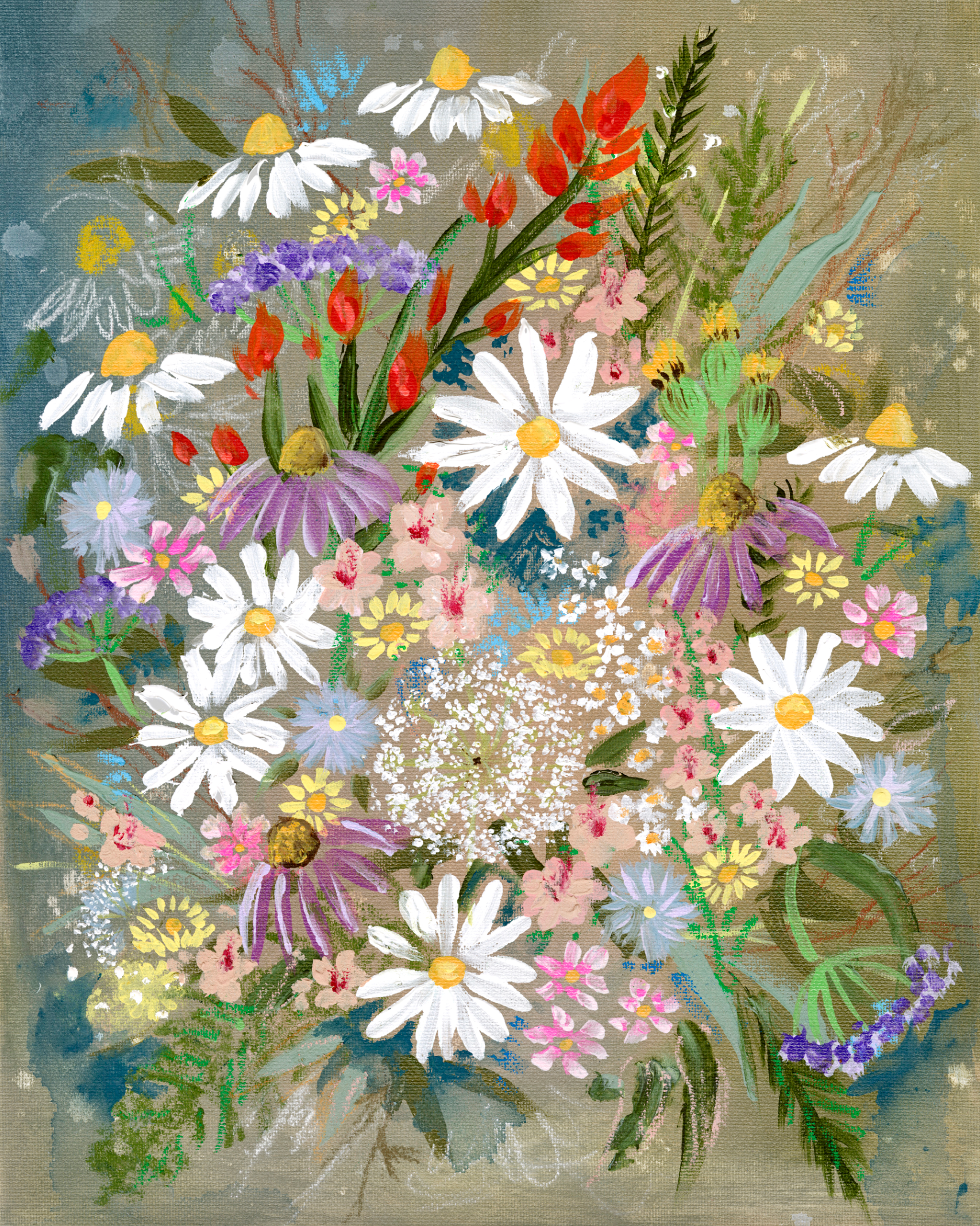 Summer Wildflowers Textured Canvas Wall Art