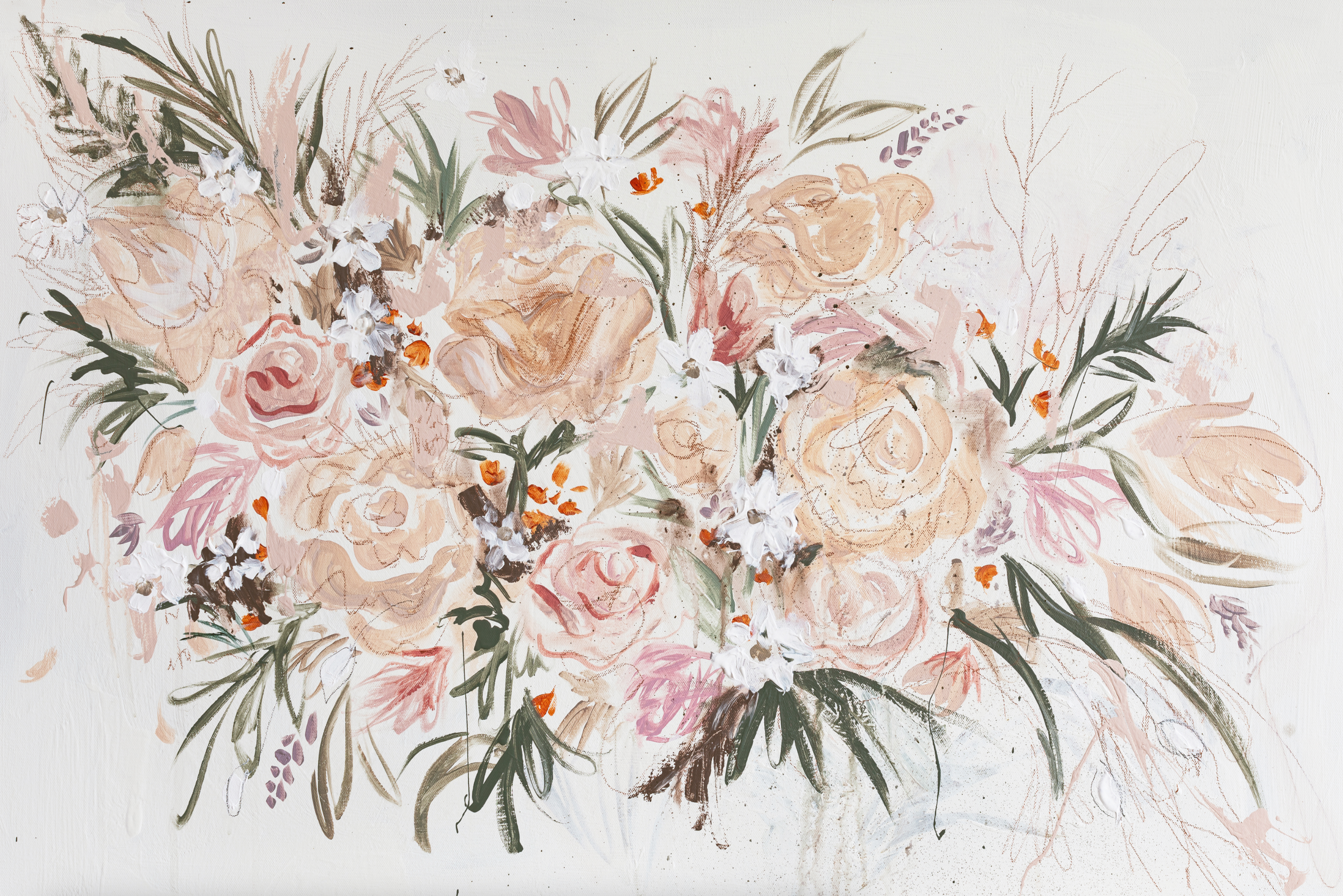 Peachy Dutch Floral Textured Canvas Wall Art