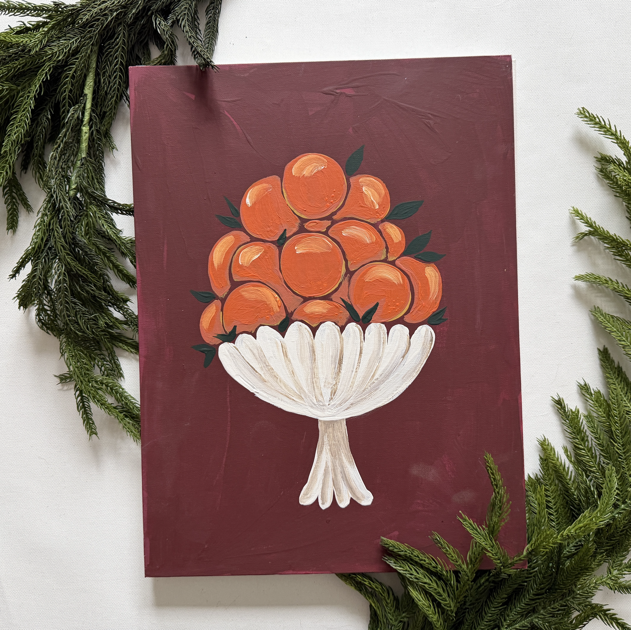 Oranges in Vessel Folk Art Canvas