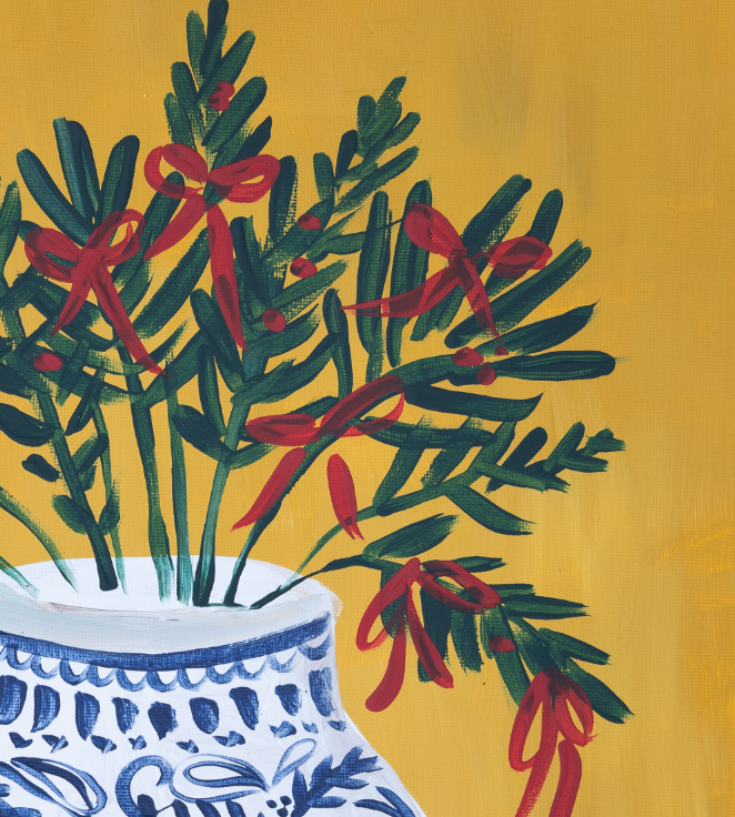 Pines in Ginger Jar Folk Art Canvas