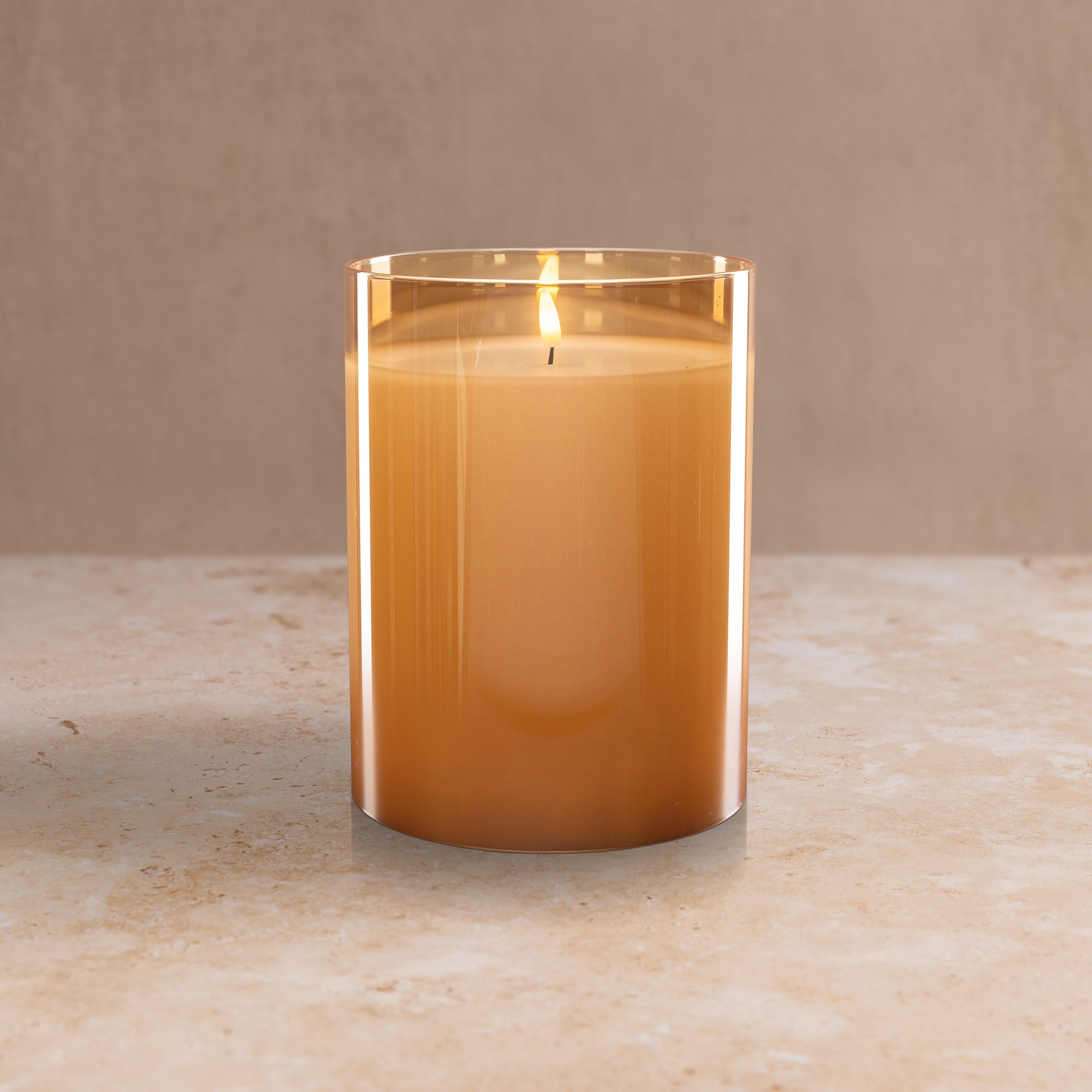 Huge Amber LED Flameless Hurricane Glass Candle