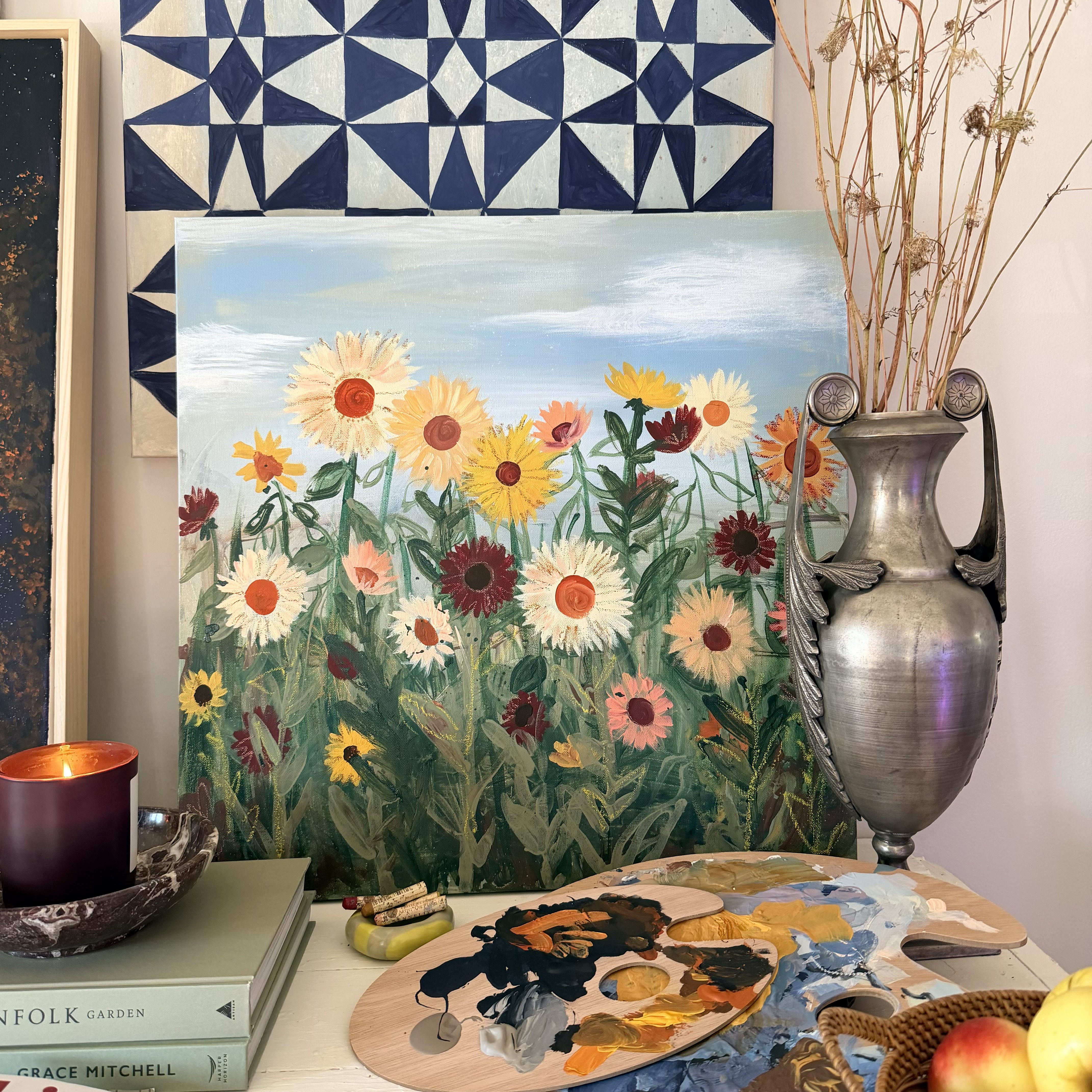 Sunflower Farm Canvas Wall Art. Square