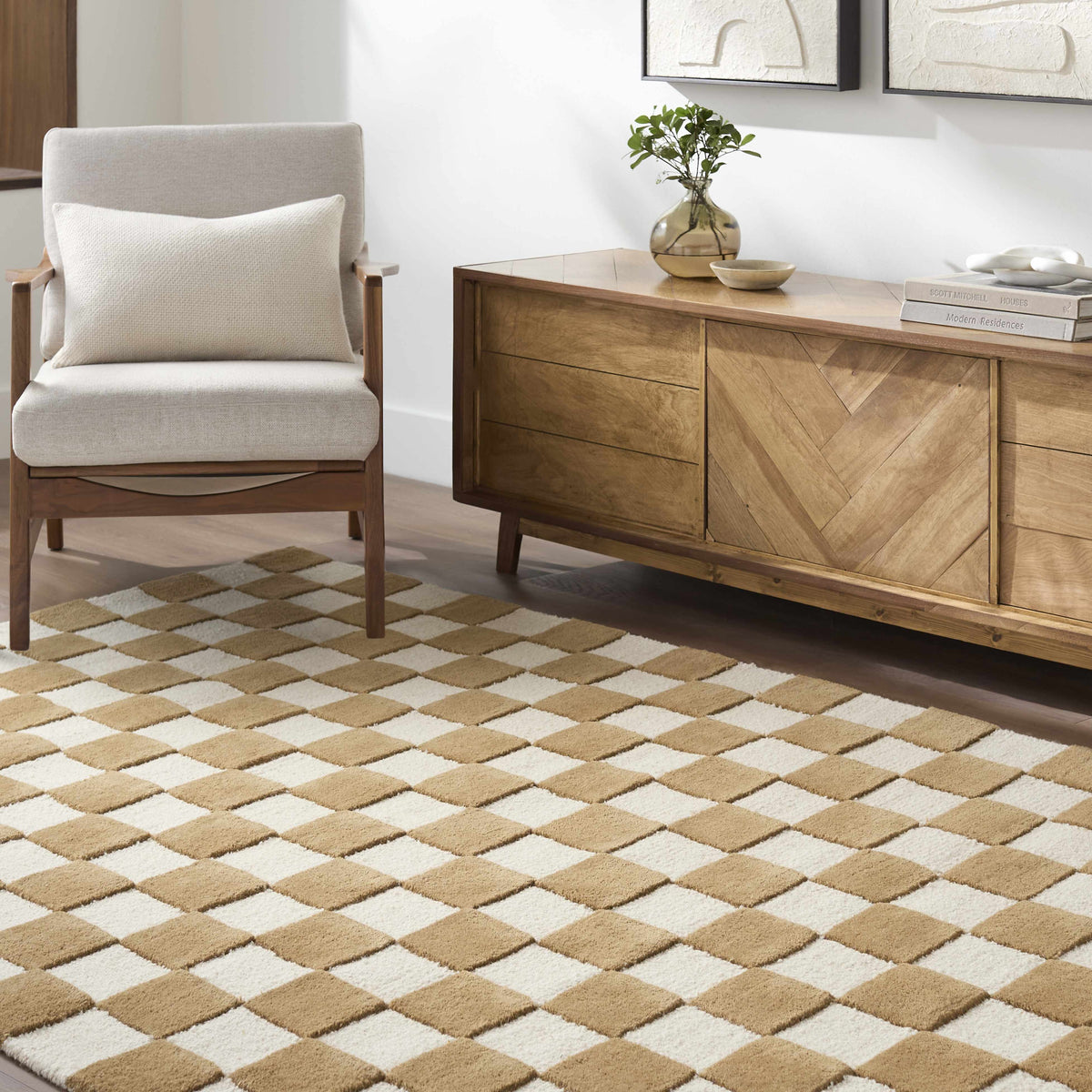 Timin Camel Checkered Area Rug - Clearance