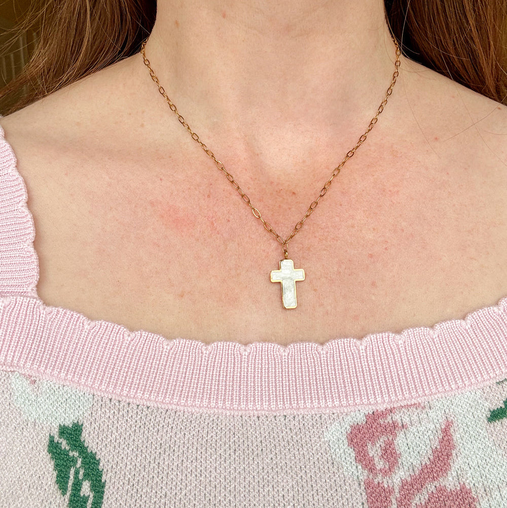 White Enamel Cross Necklace