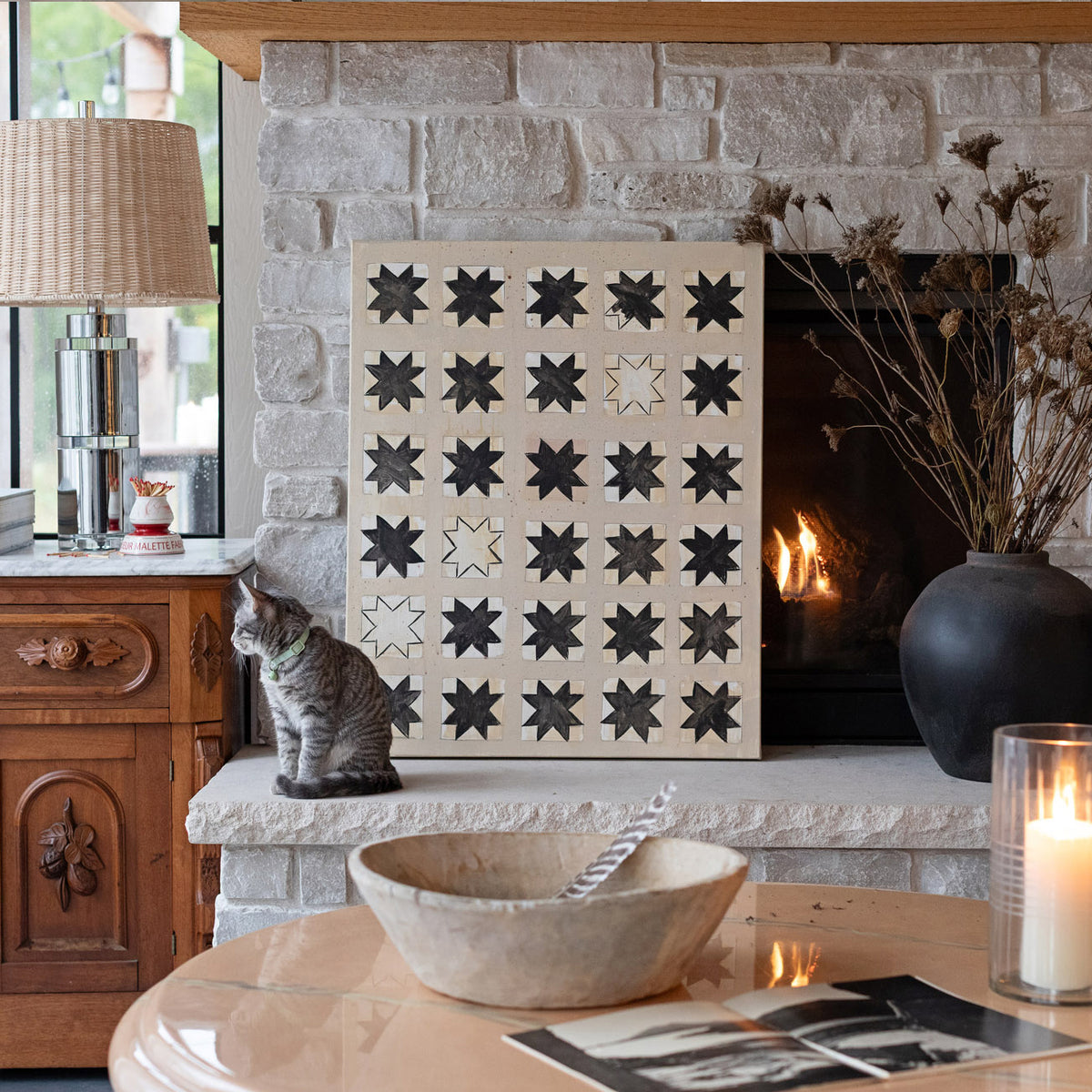 Winter Star Quilt Canvas Wall Art. vertical