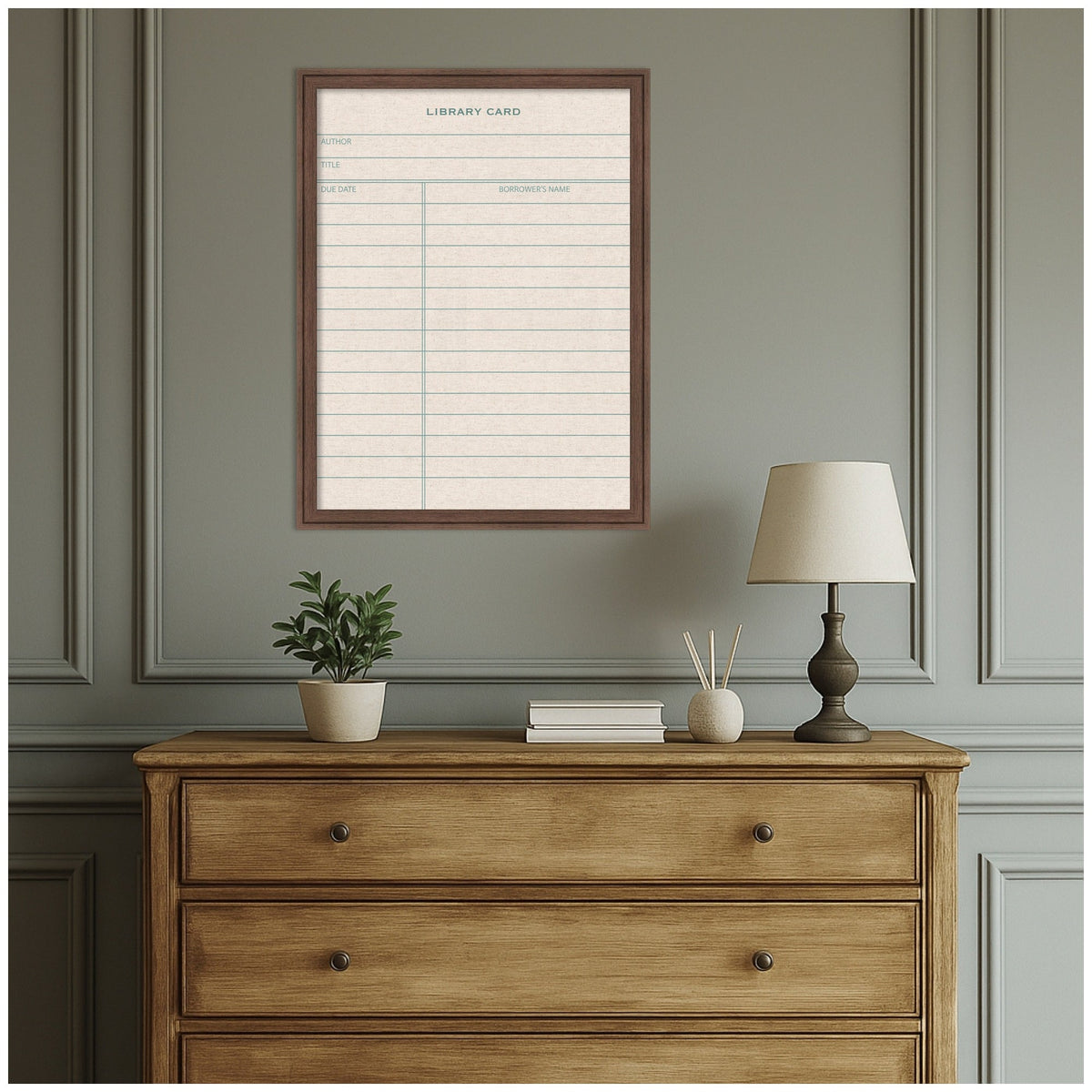Framed Fabric Pinboard Linen Library Card