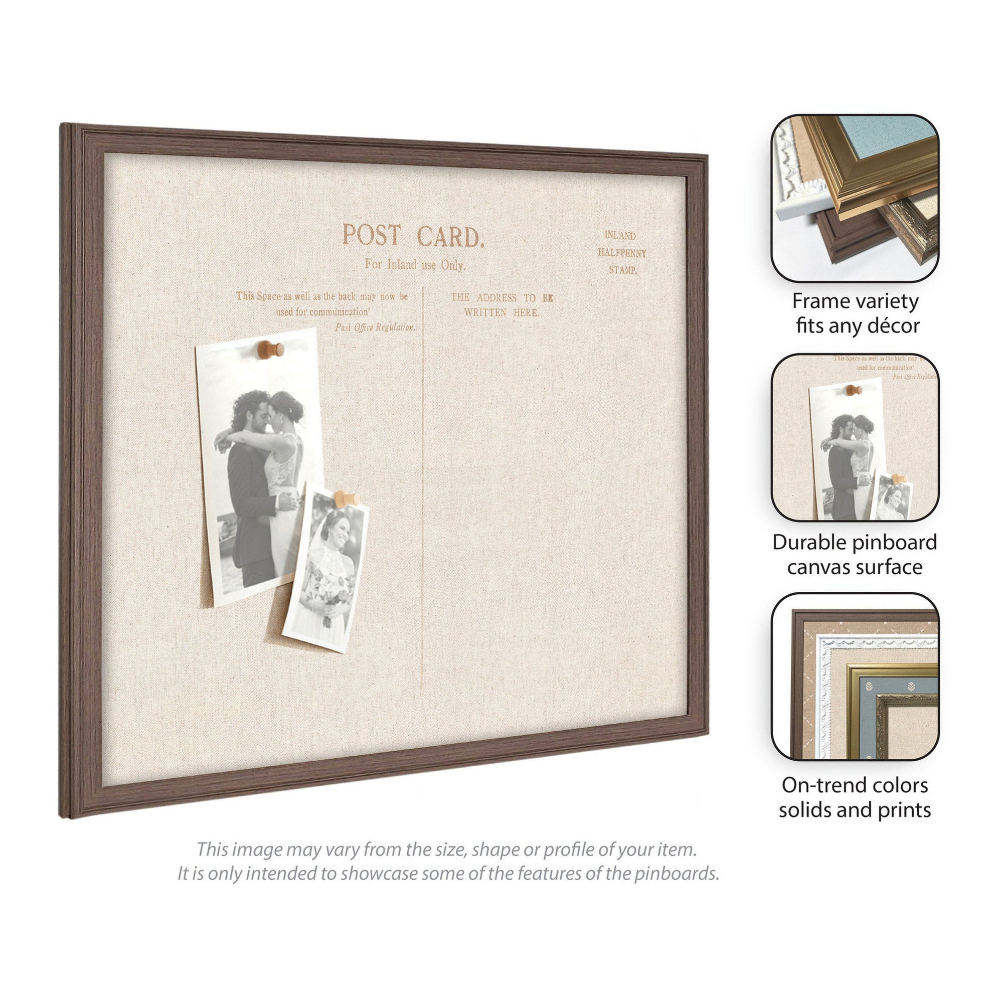 Framed Fabric Pinboard Linen Vintage Post Card Wall Organization