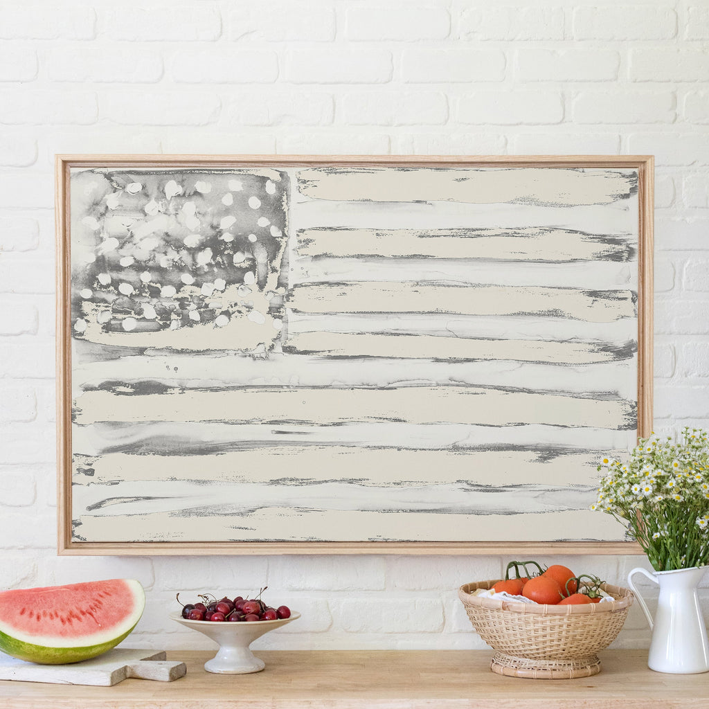 alabaster saltwash flag framed in gallery natural, size 36 x 24