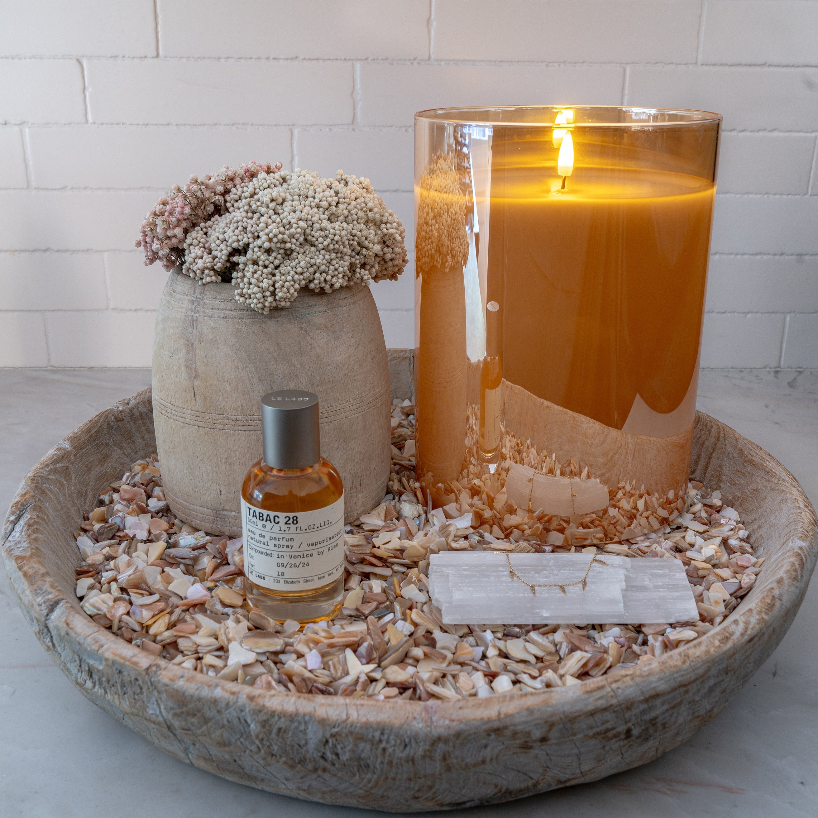 Huge Amber LED Flameless Hurricane Glass Candle