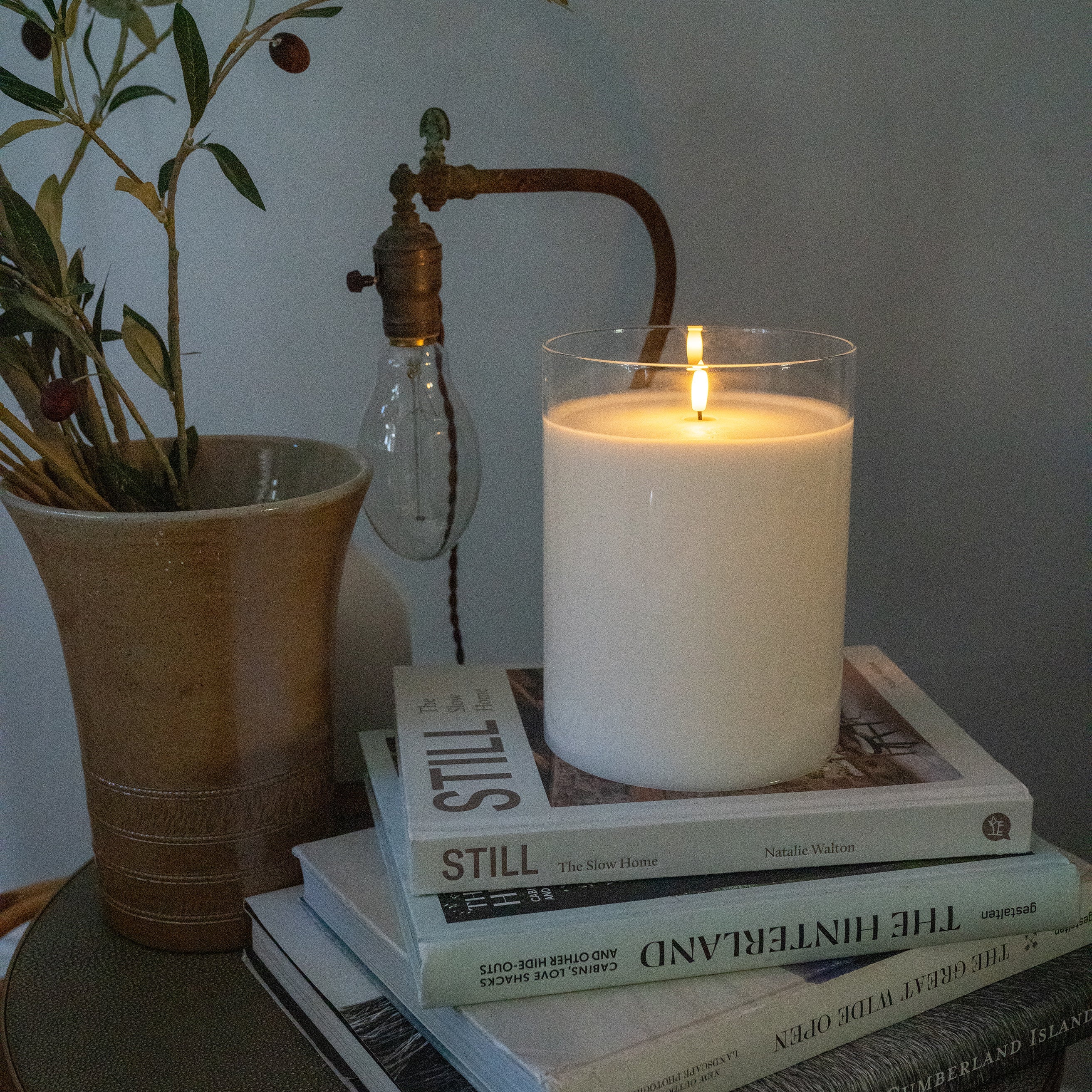 Huge White LED Flameless Hurricane Glass Candle