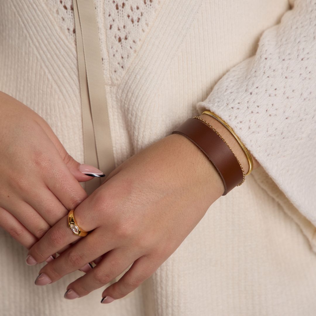 Brown Thin Leather Cuff Bracelet
