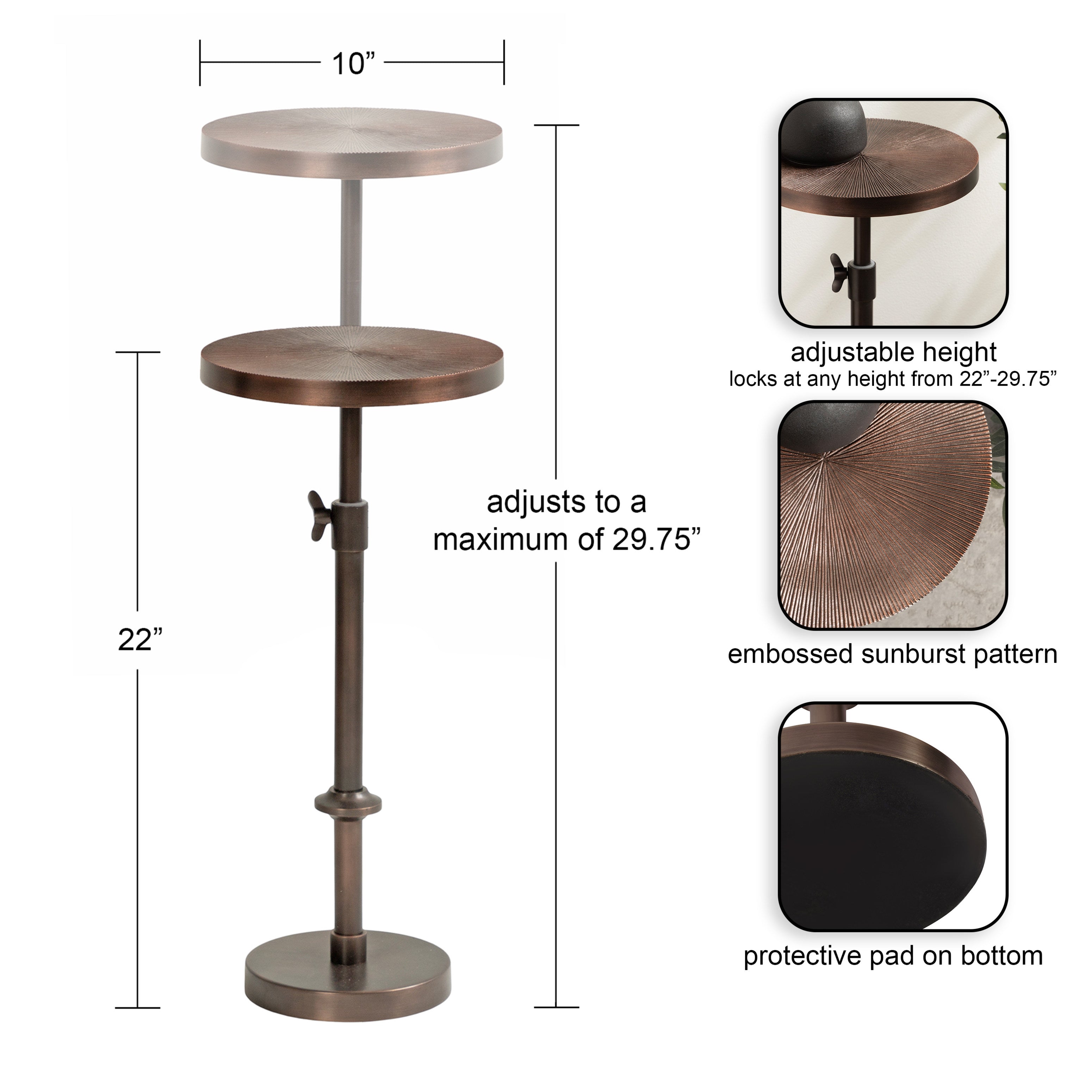 Engles Adjustable Embossed Metal Table and Plant Stand