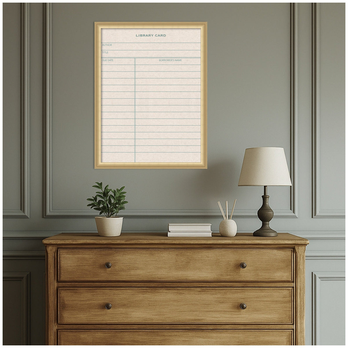 Framed Fabric Pinboard Linen Library Card