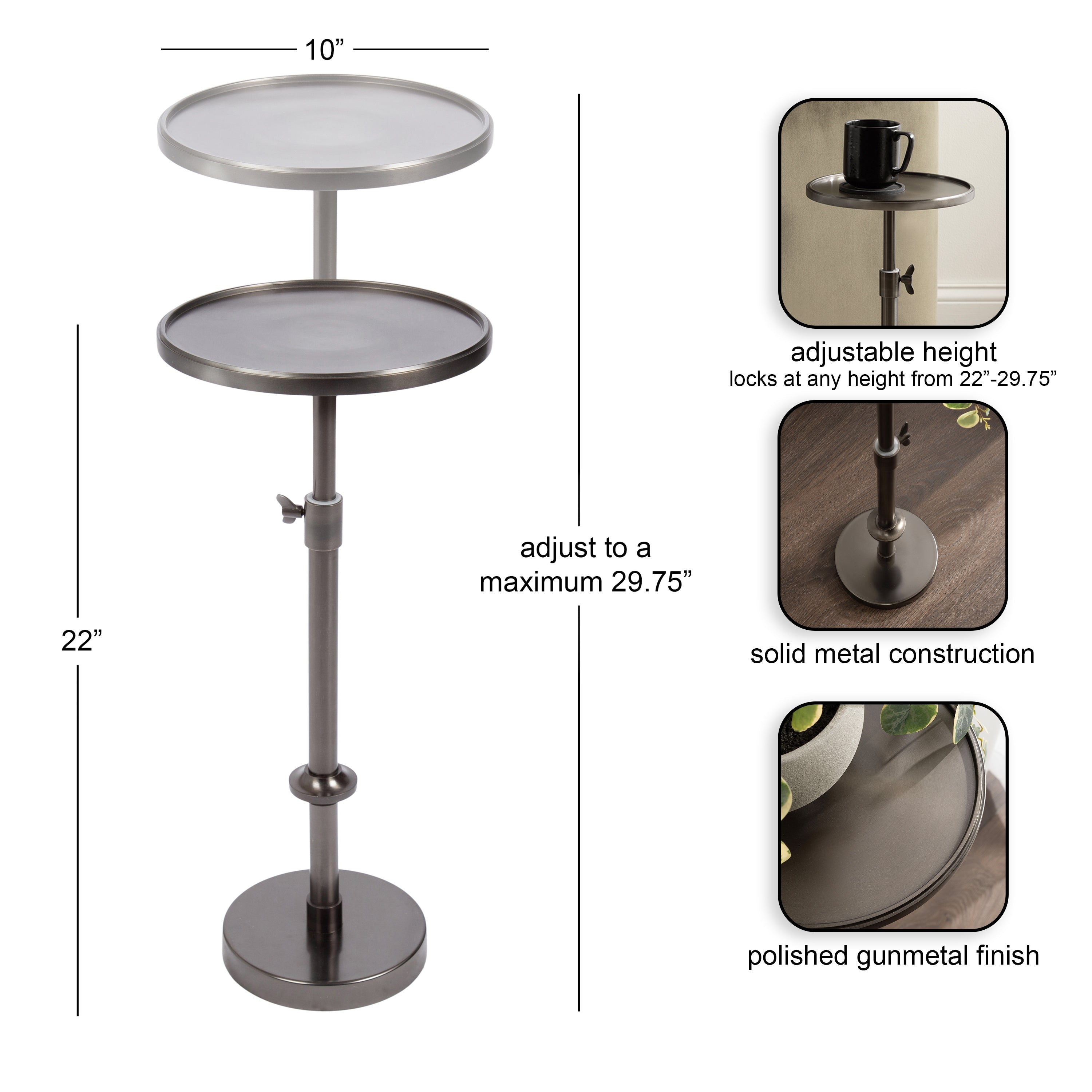 Engles Adjustable Polished Metal Table and Plant Stand