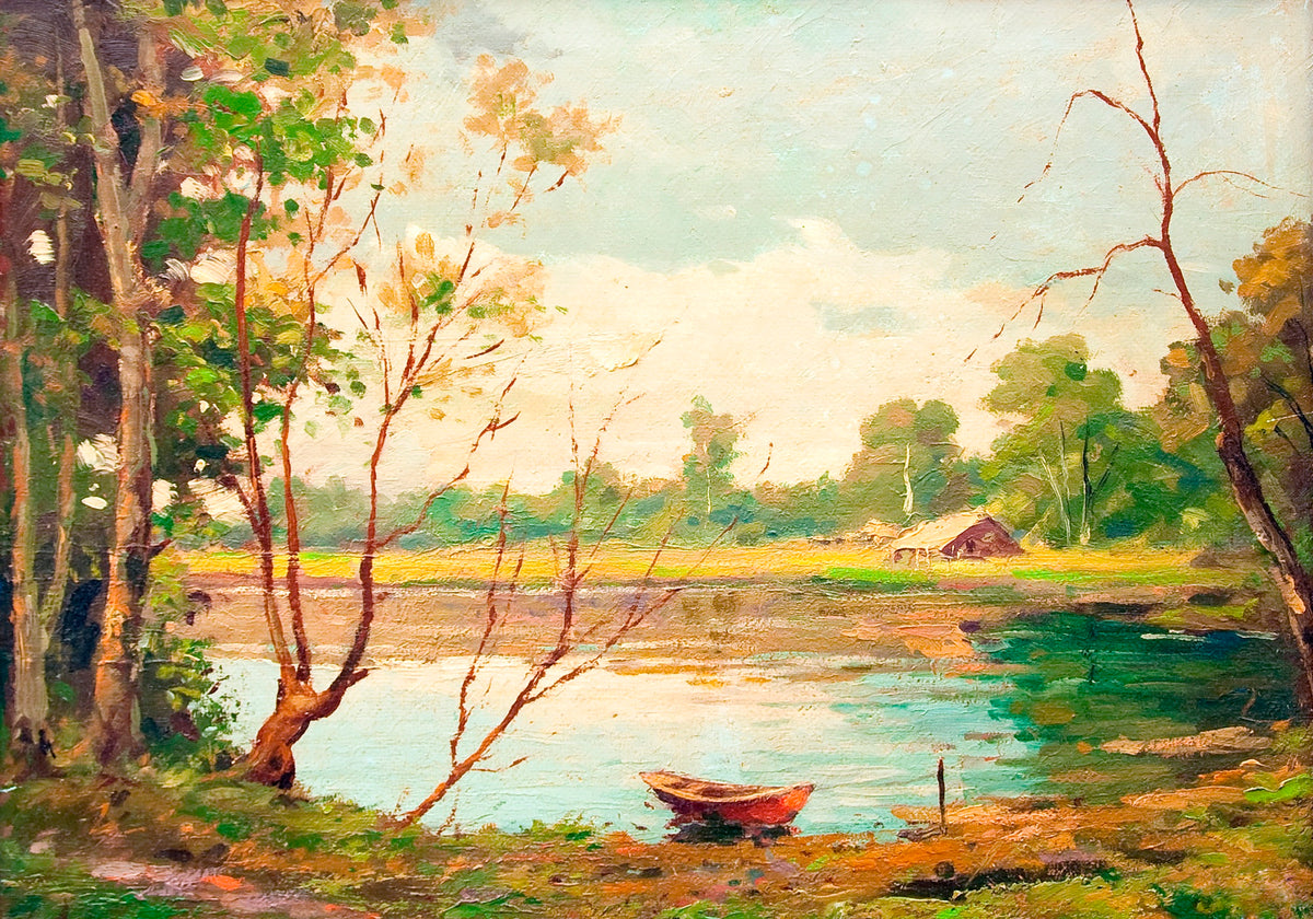 Canoe on a Peaceful Lake Luxe Art Print