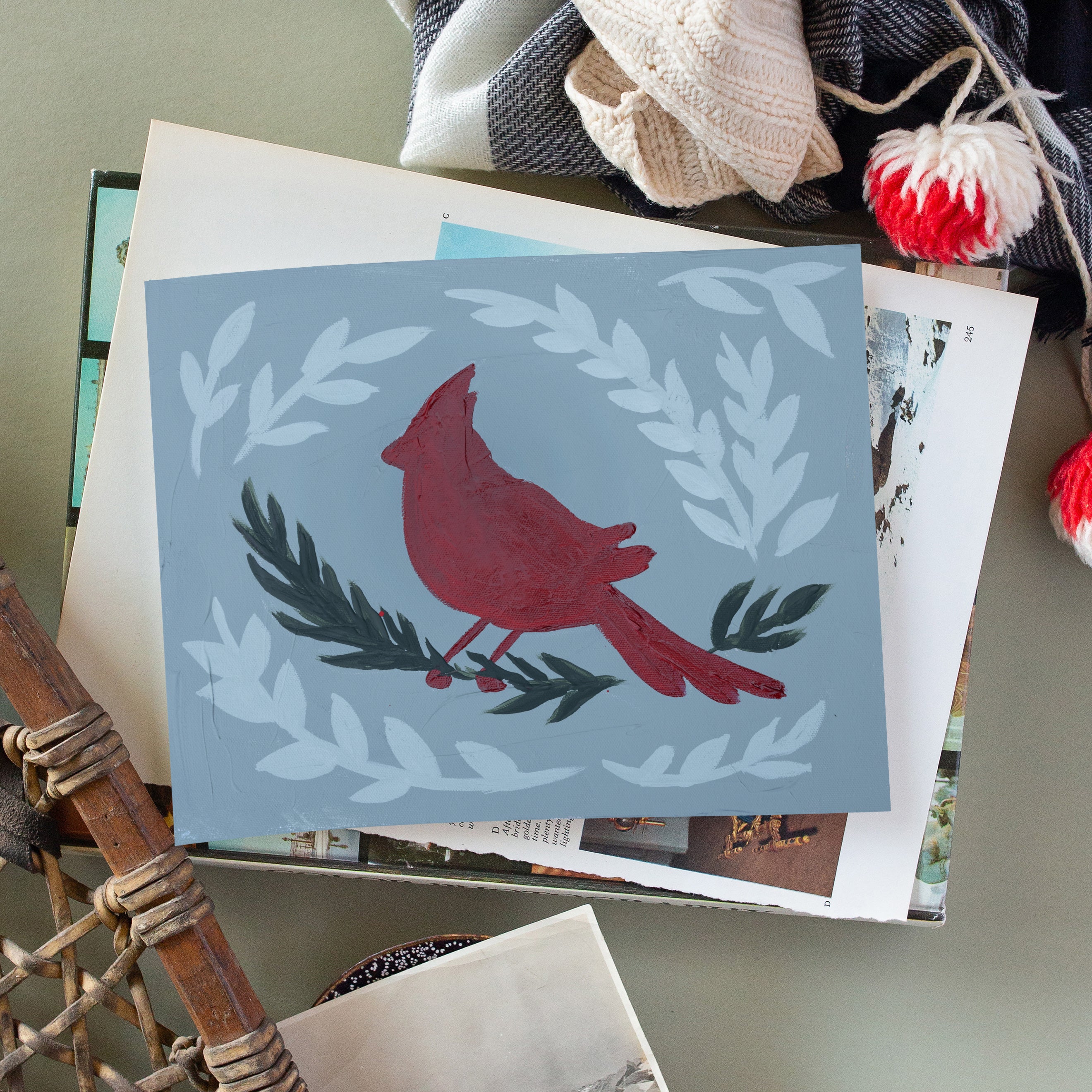 Folk Art Cardinal Luxe Art Print