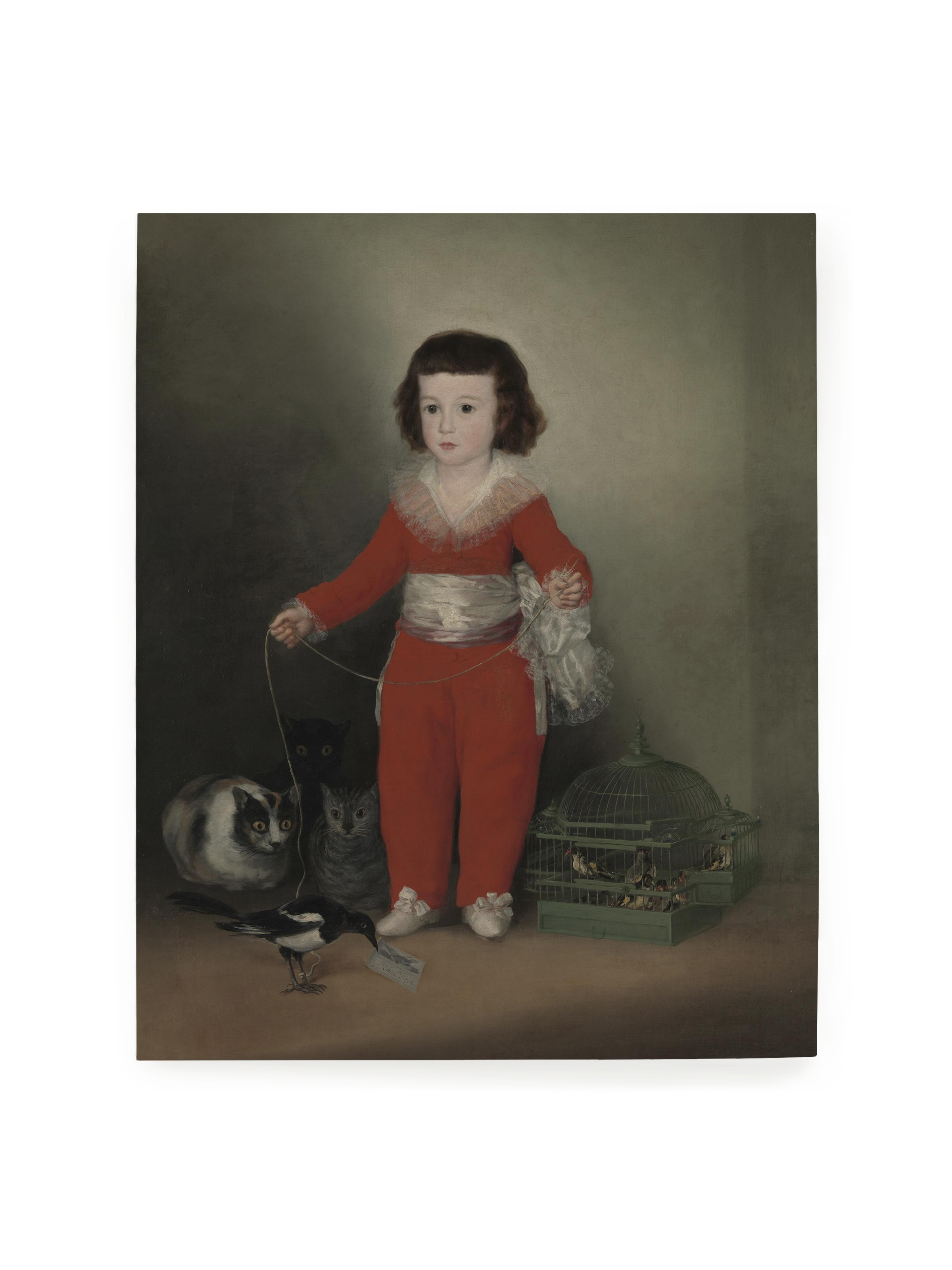 Child With Bird In Red Suit | Art Print