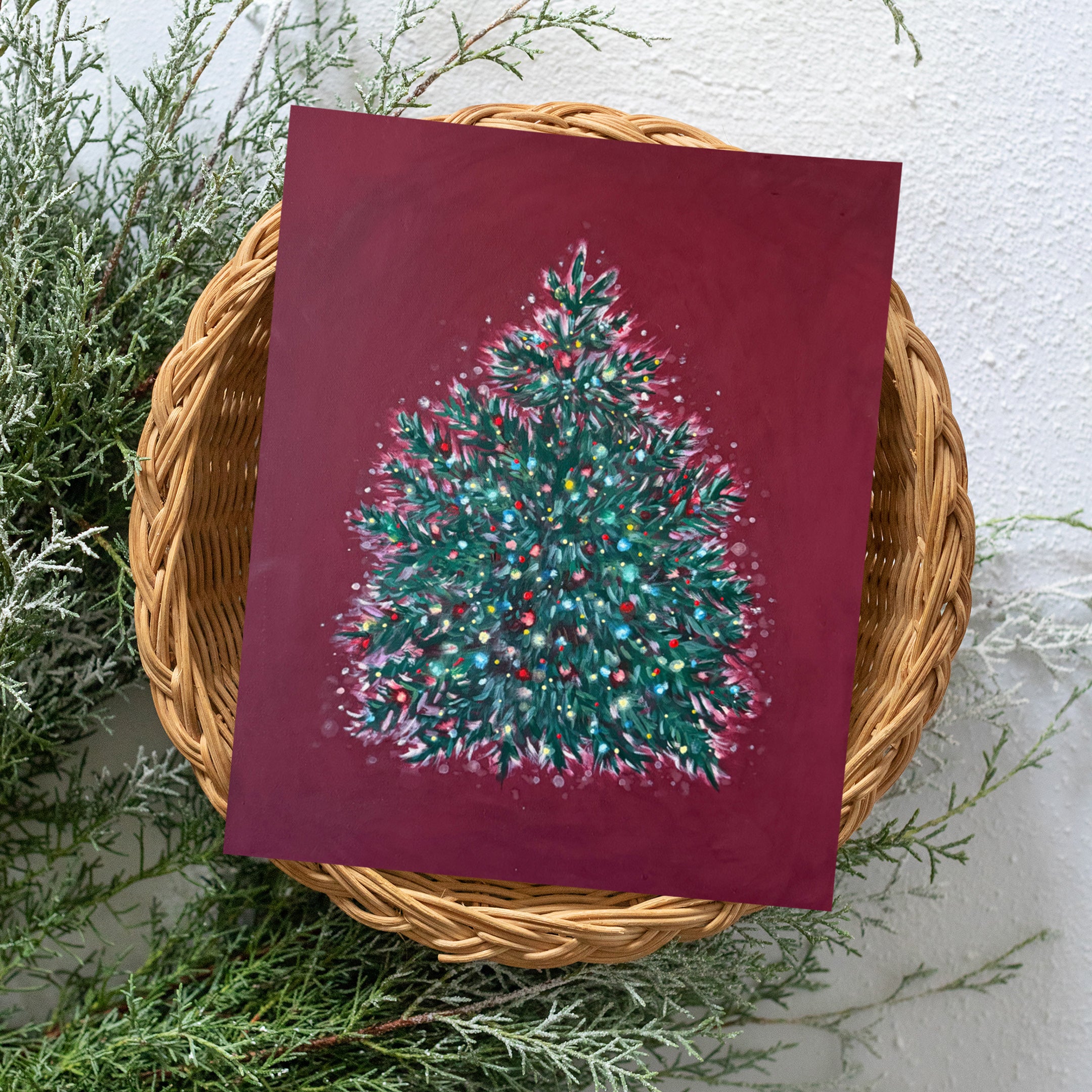 Colorful Lighted Christmas Tree Luxe Art Print