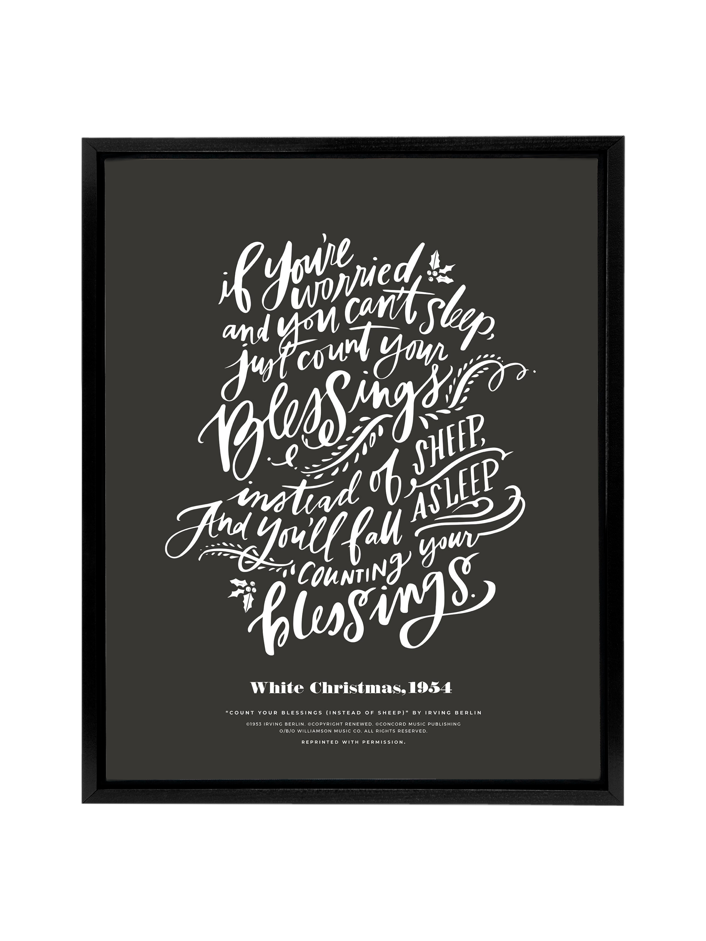 Count Your Blessings (White Christmas) | Charcoal | Canvas