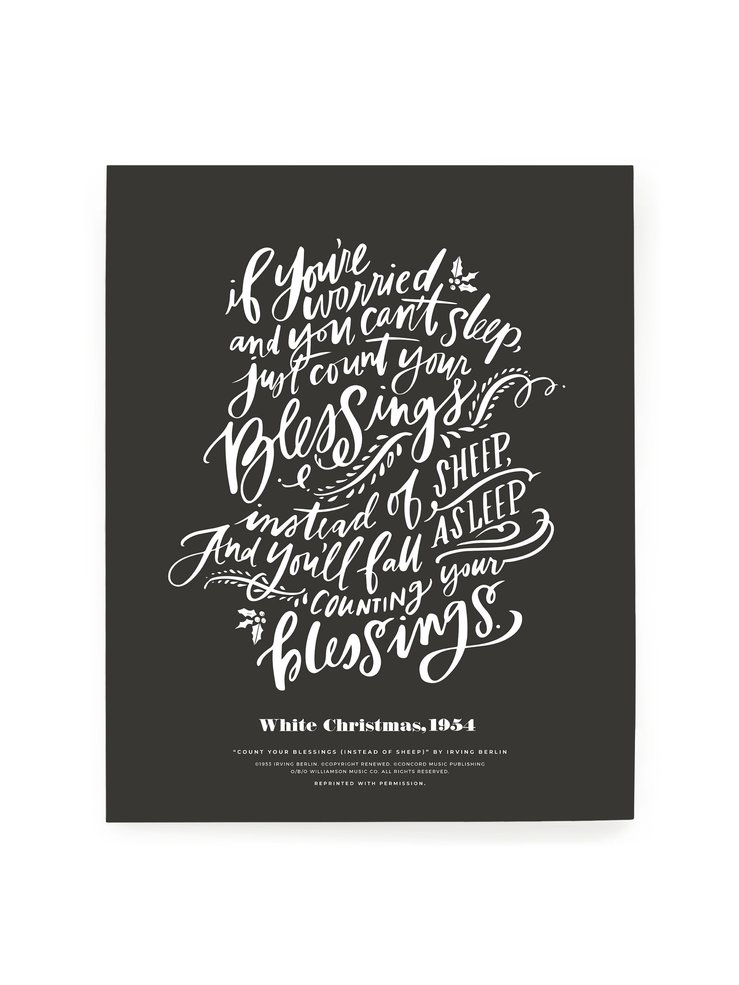Count Your Blessings (White Christmas) | Charcoal | Art Print