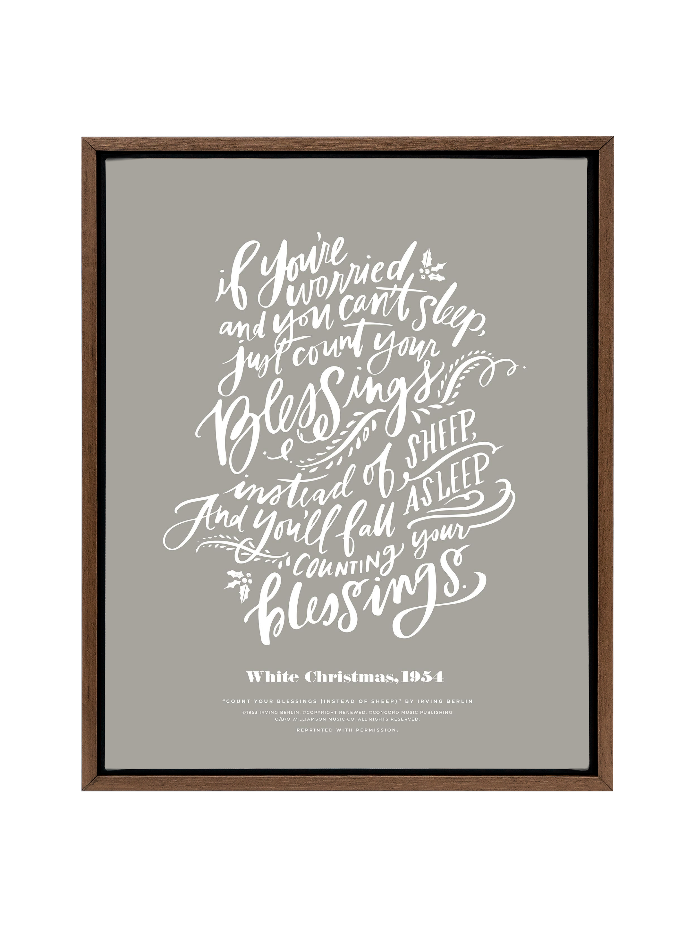 Count Your Blessings (White Christmas) | Warm Grey | Canvas