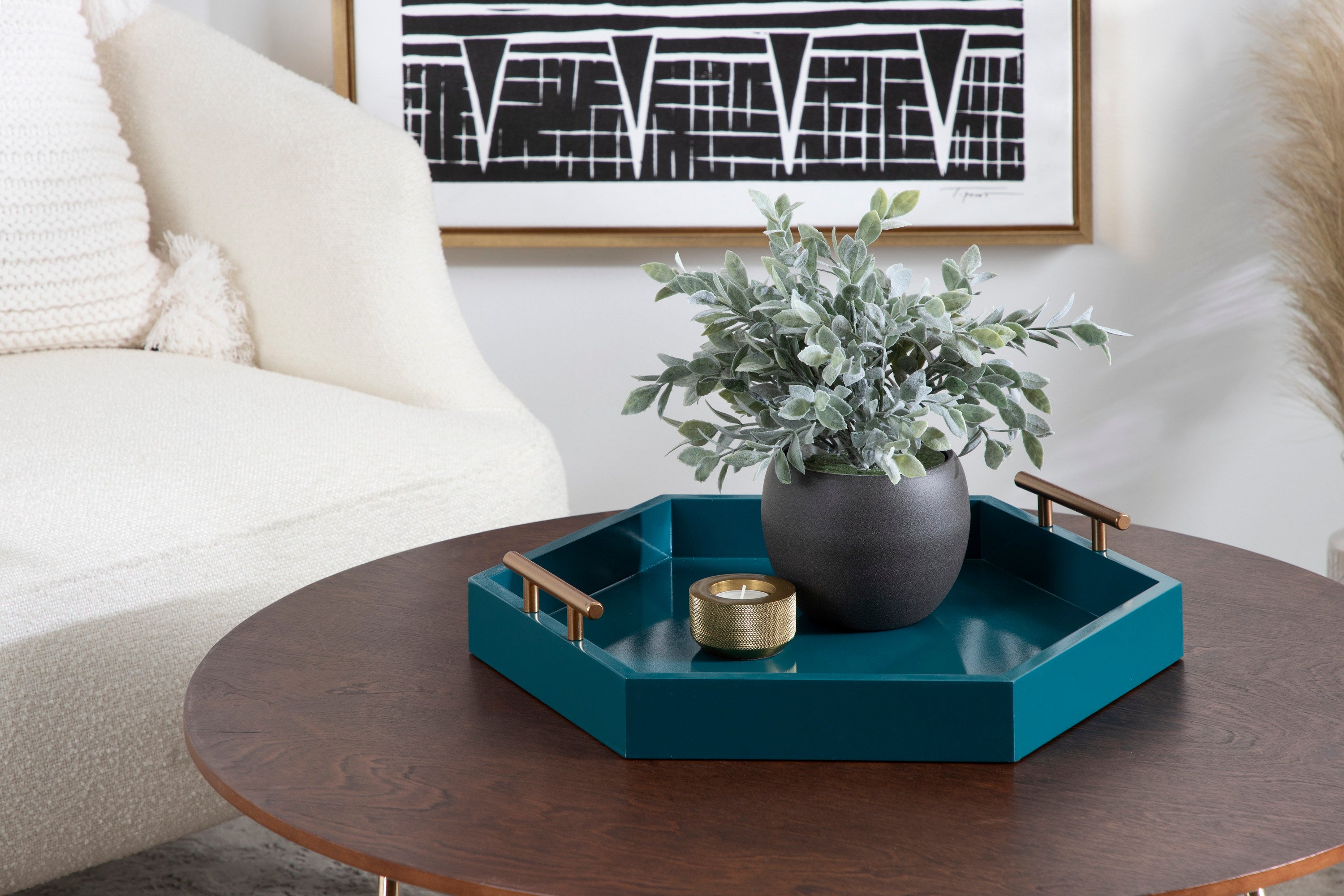 Lipton Hexagon Decorative Tray with Metal Handles