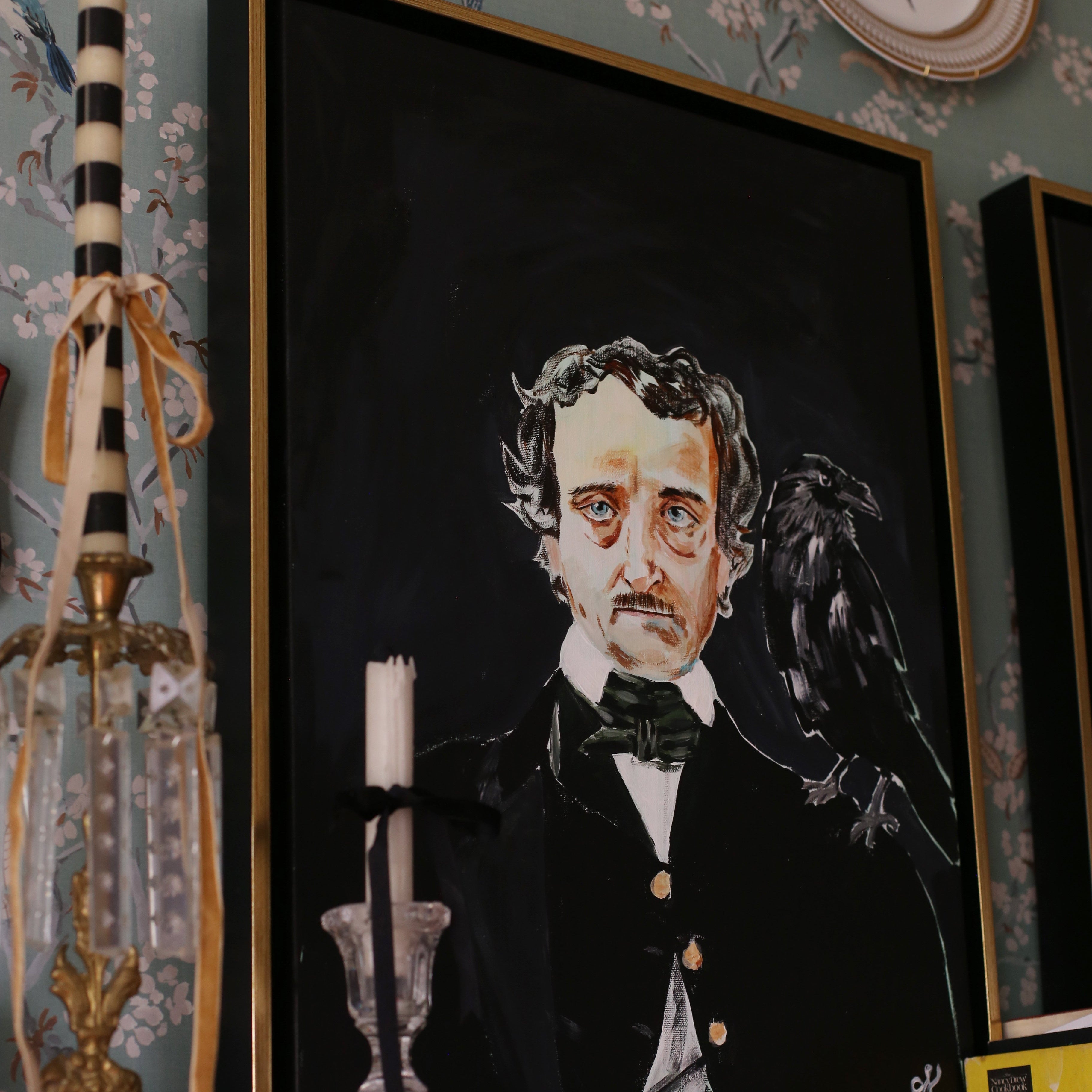 Edgar and the Raven Canvas Wall Art