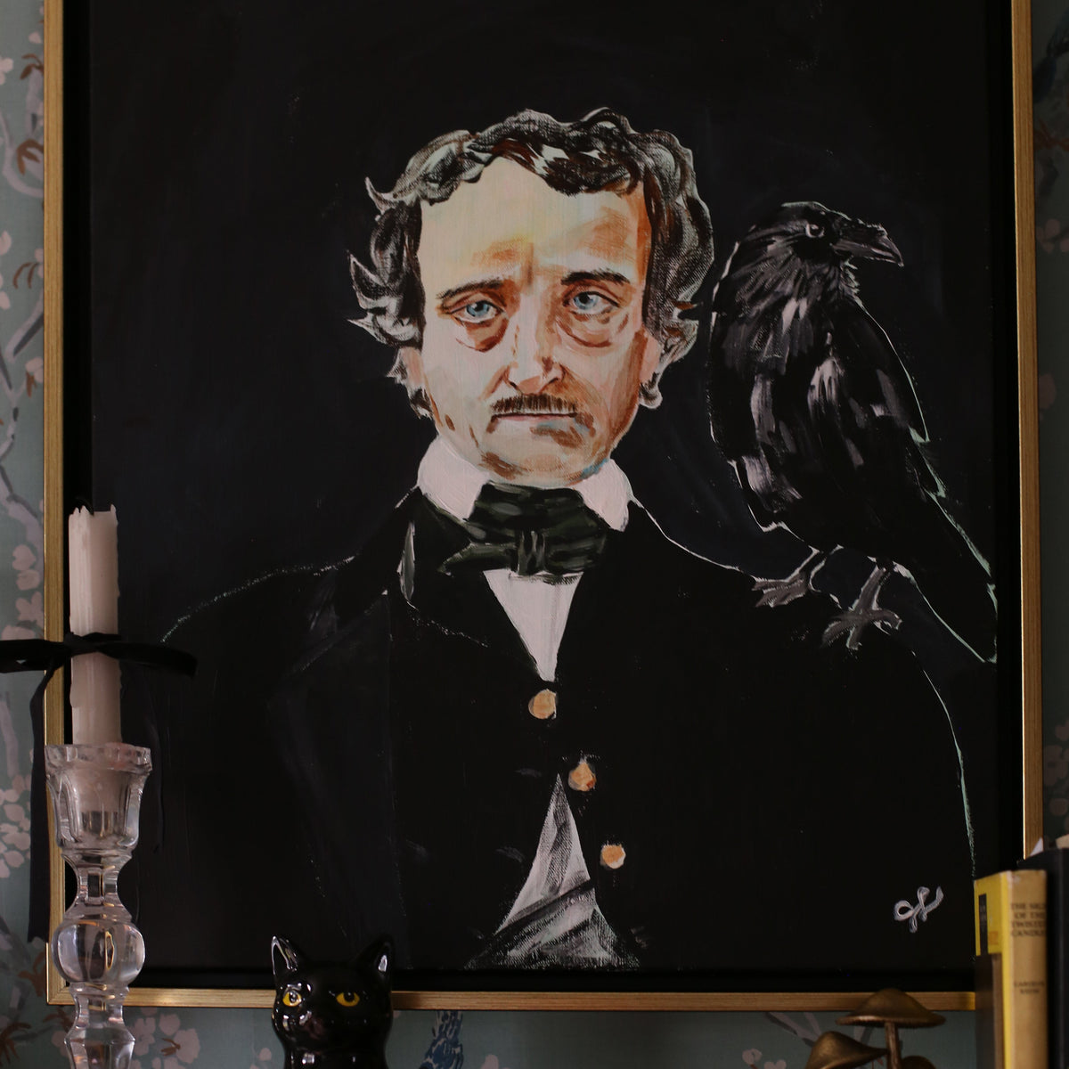 Edgar and the Raven Canvas Wall Art