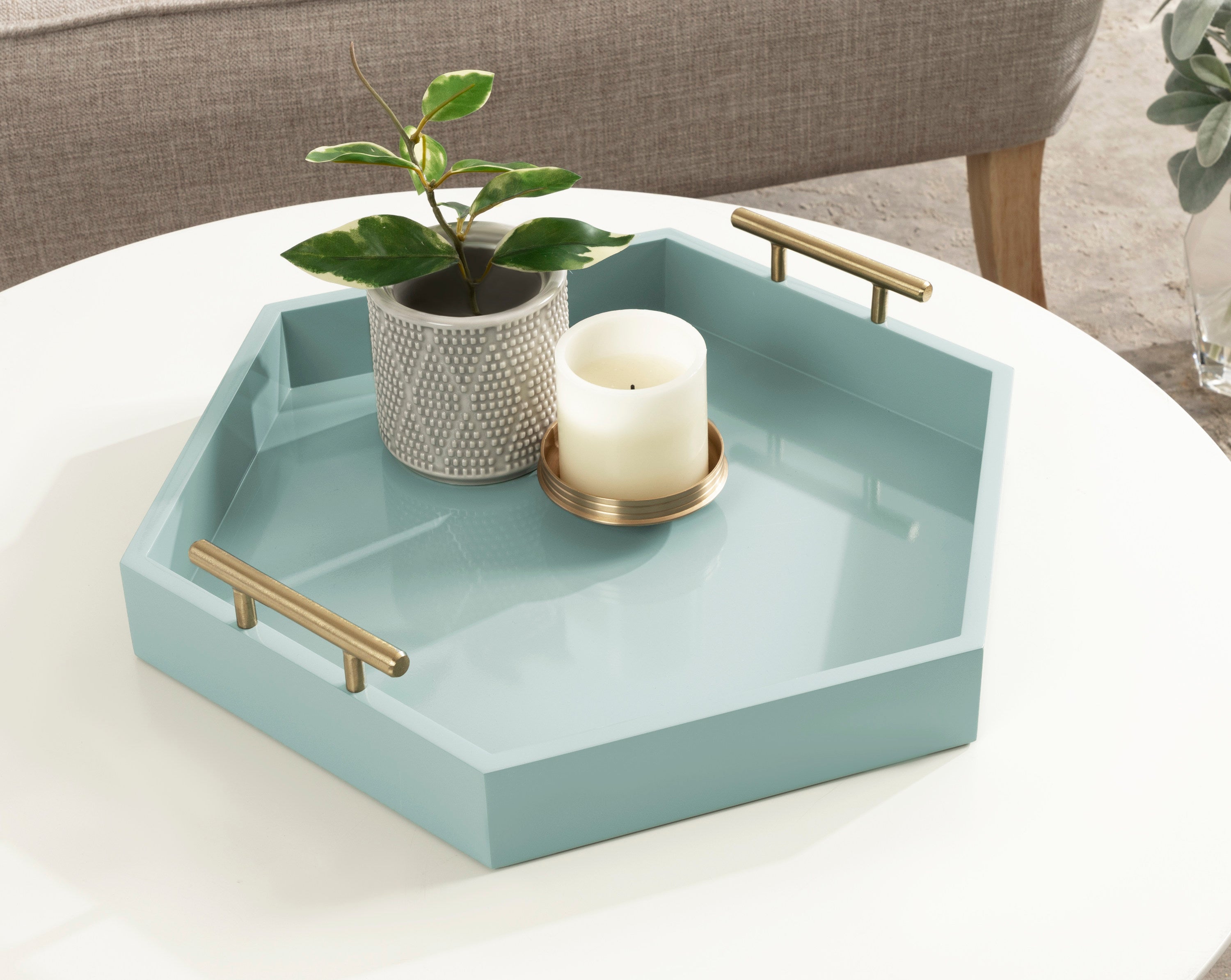Lipton Hexagon Decorative Tray with Metal Handles