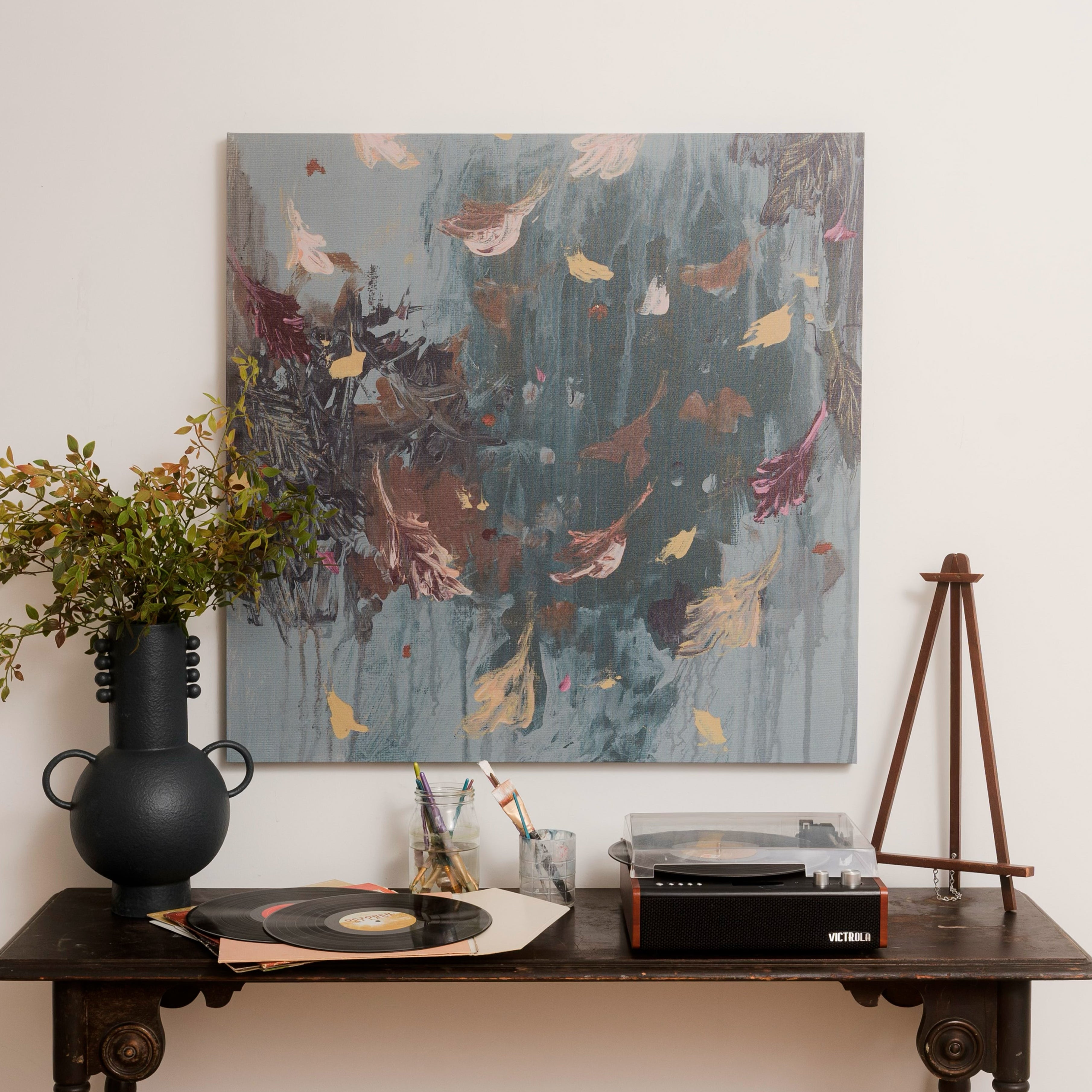 Falling Leaves Textured Canvas Wall Art (Square)