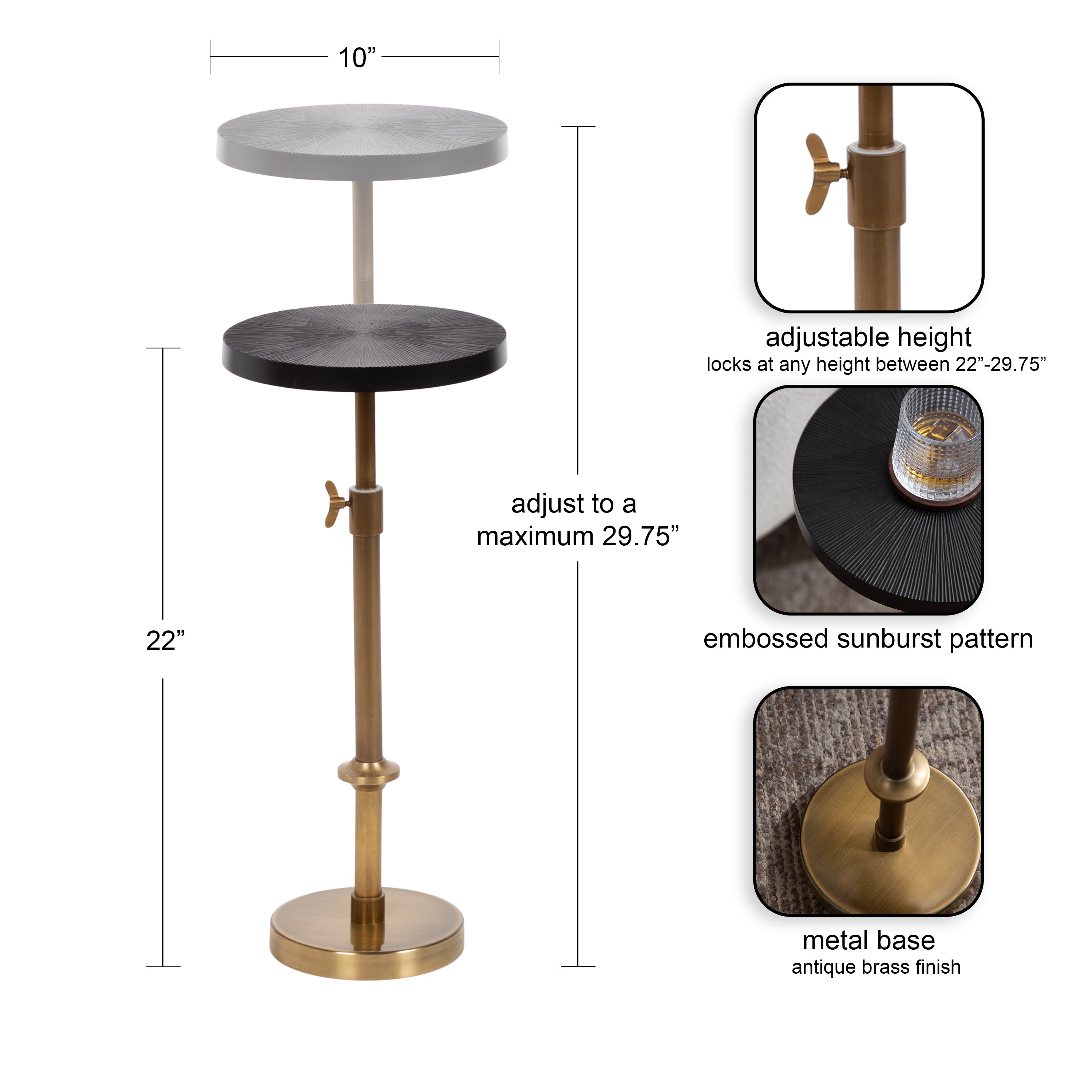 Engles Adjustable Embossed Metal Table and Plant Stand