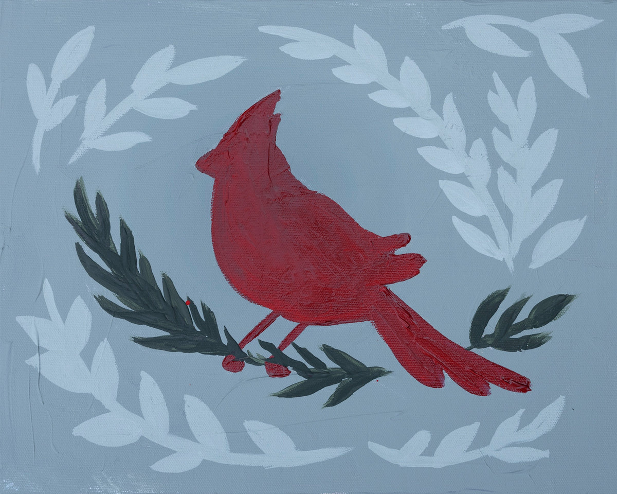 Folk Art Cardinal Luxe Art Print