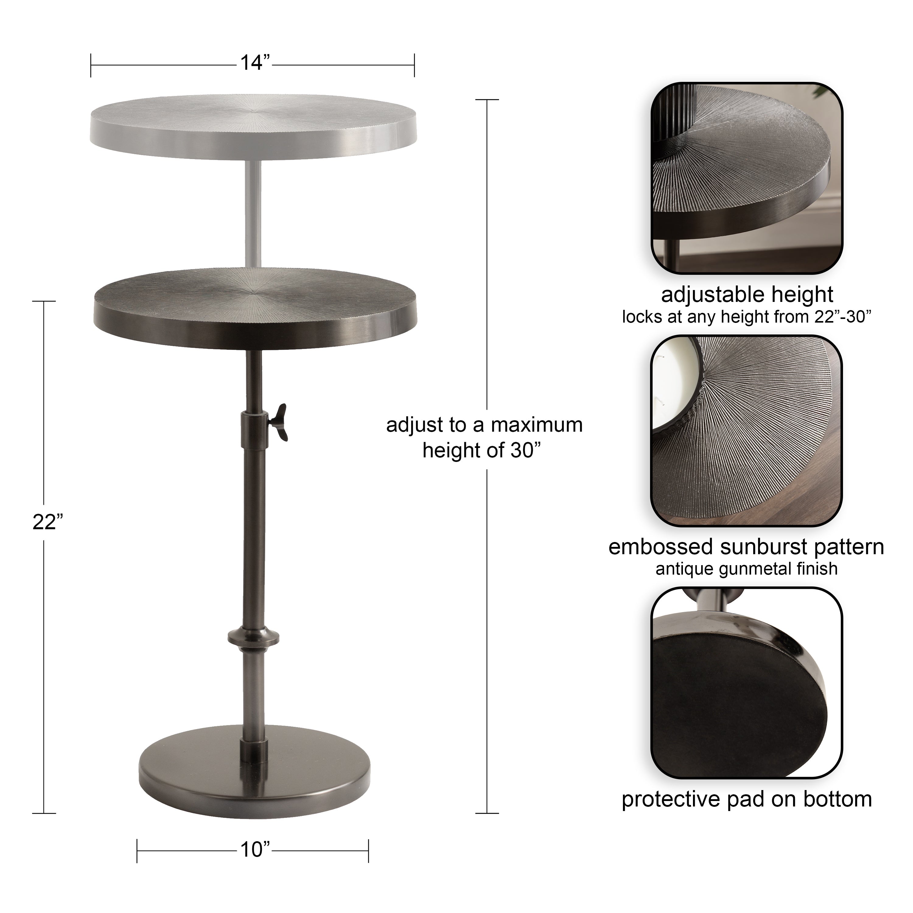 Engles Adjustable Embossed Metal Table and Plant Stand