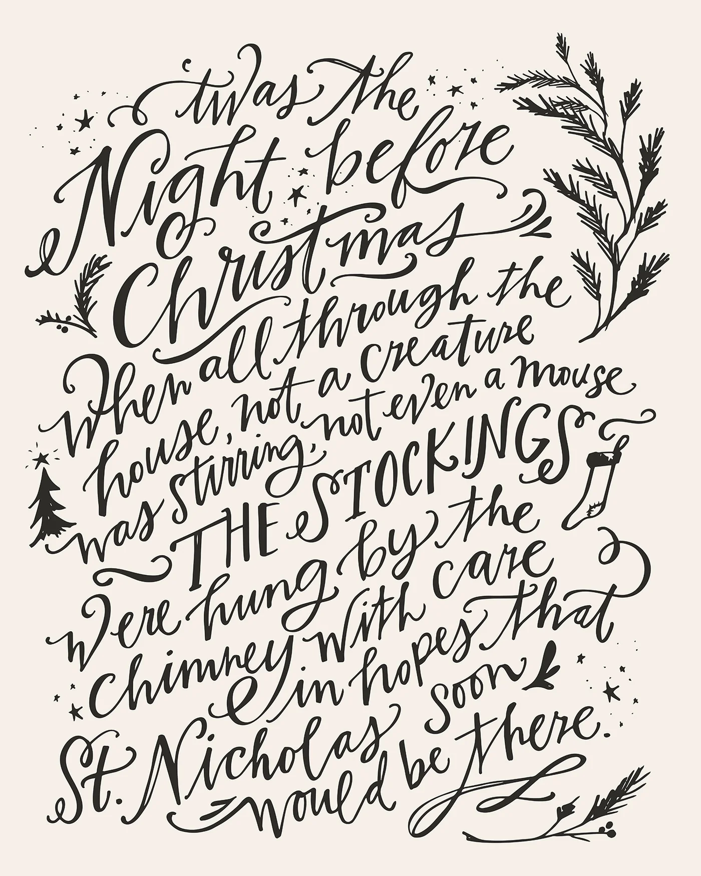 Night Before Christmas (Cream) Luxe Art Print