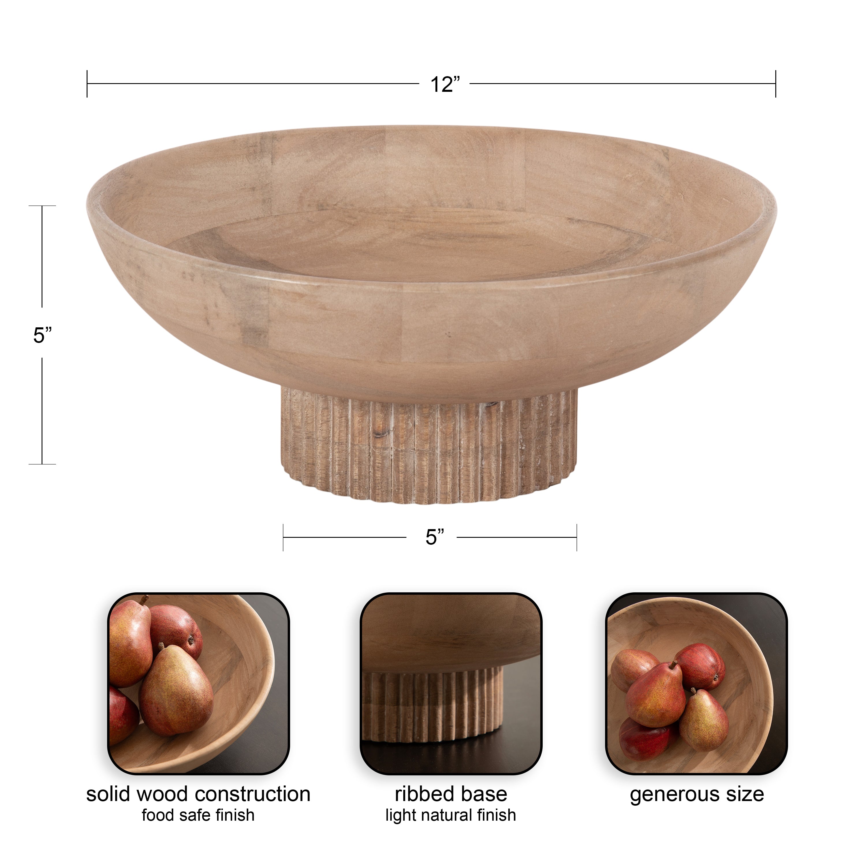 Rooks Ribbed Wood Bowl